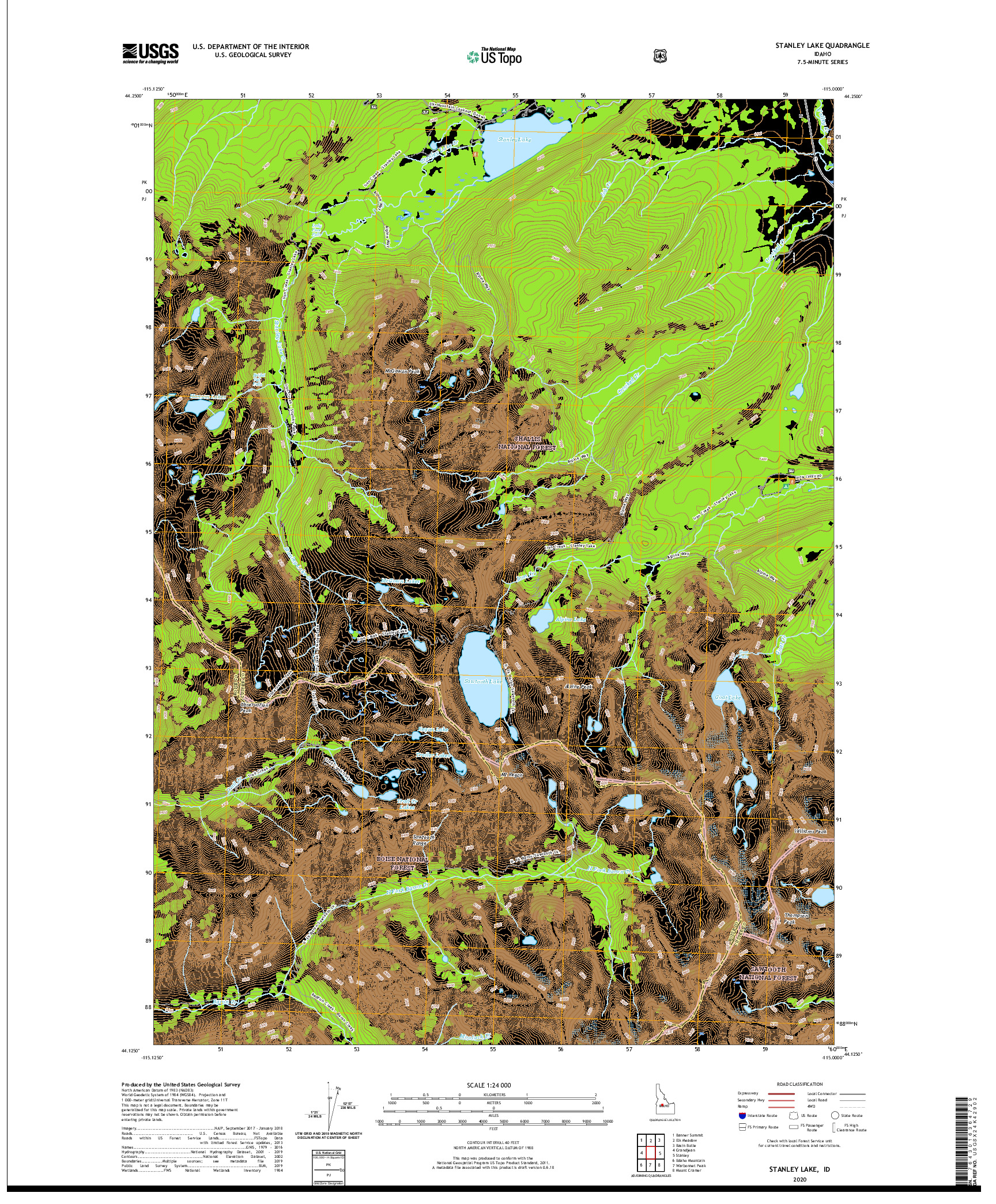 USGS US TOPO 7.5-MINUTE MAP FOR STANLEY LAKE, ID 2020