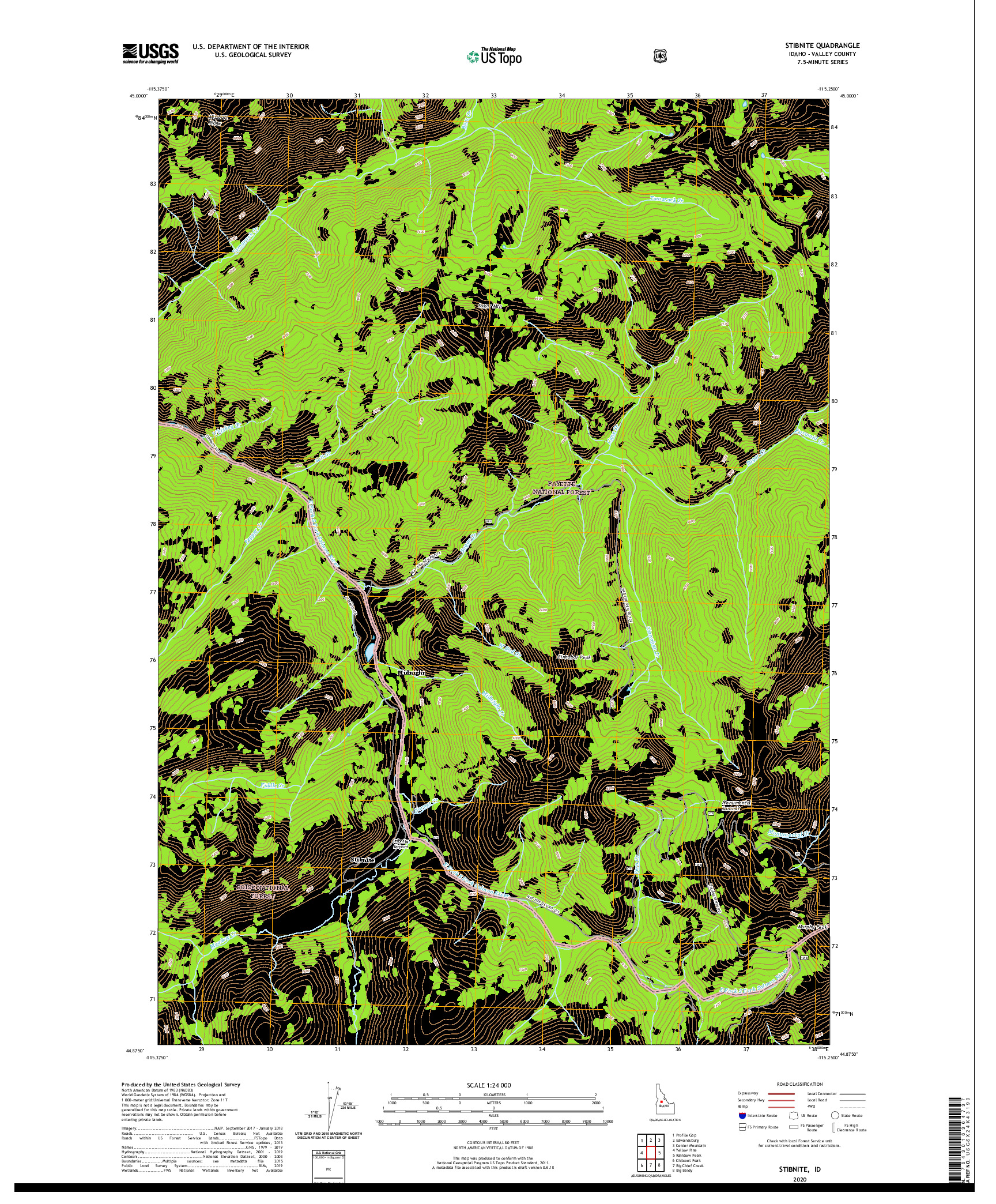 USGS US TOPO 7.5-MINUTE MAP FOR STIBNITE, ID 2020