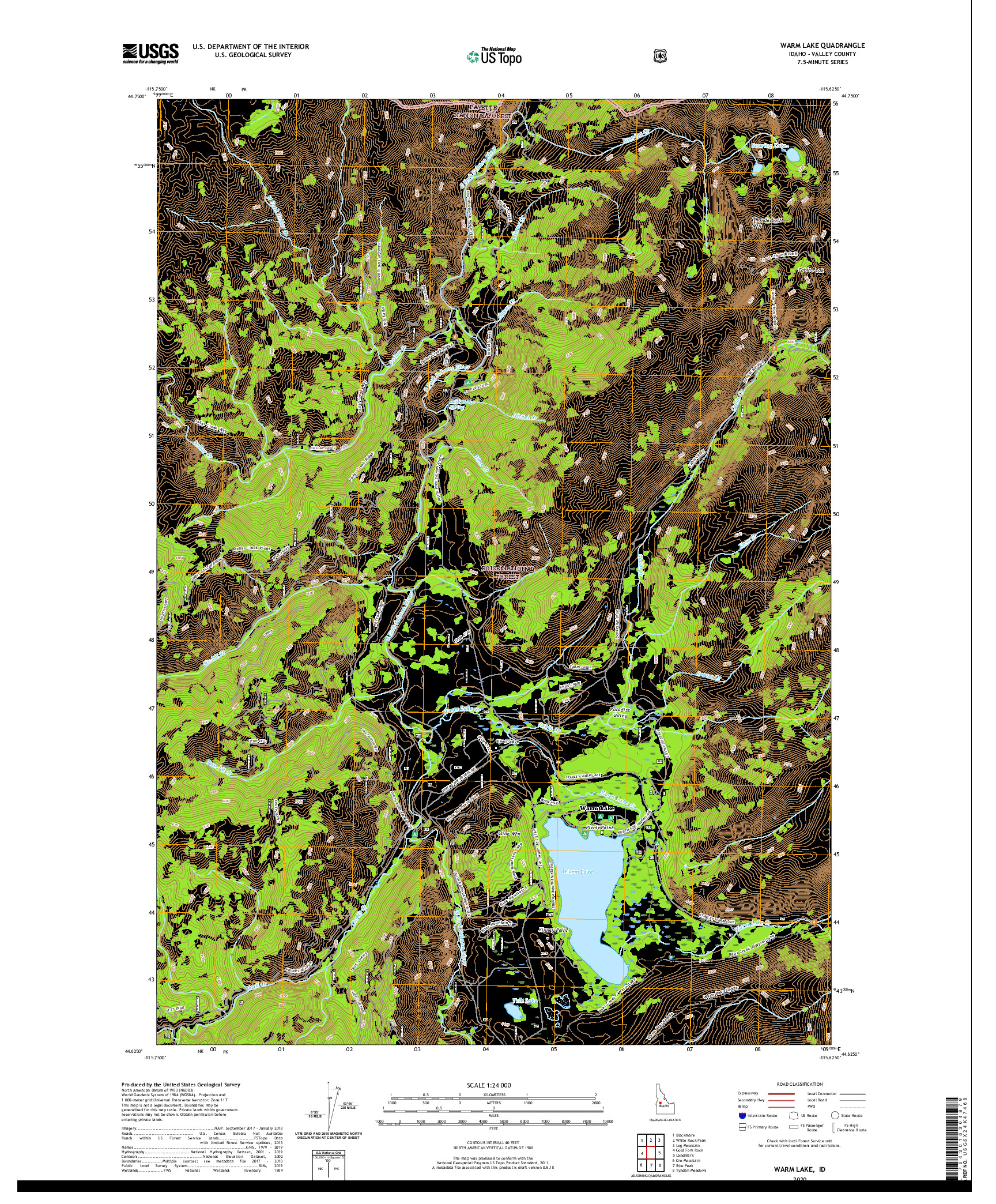 USGS US TOPO 7.5-MINUTE MAP FOR WARM LAKE, ID 2020