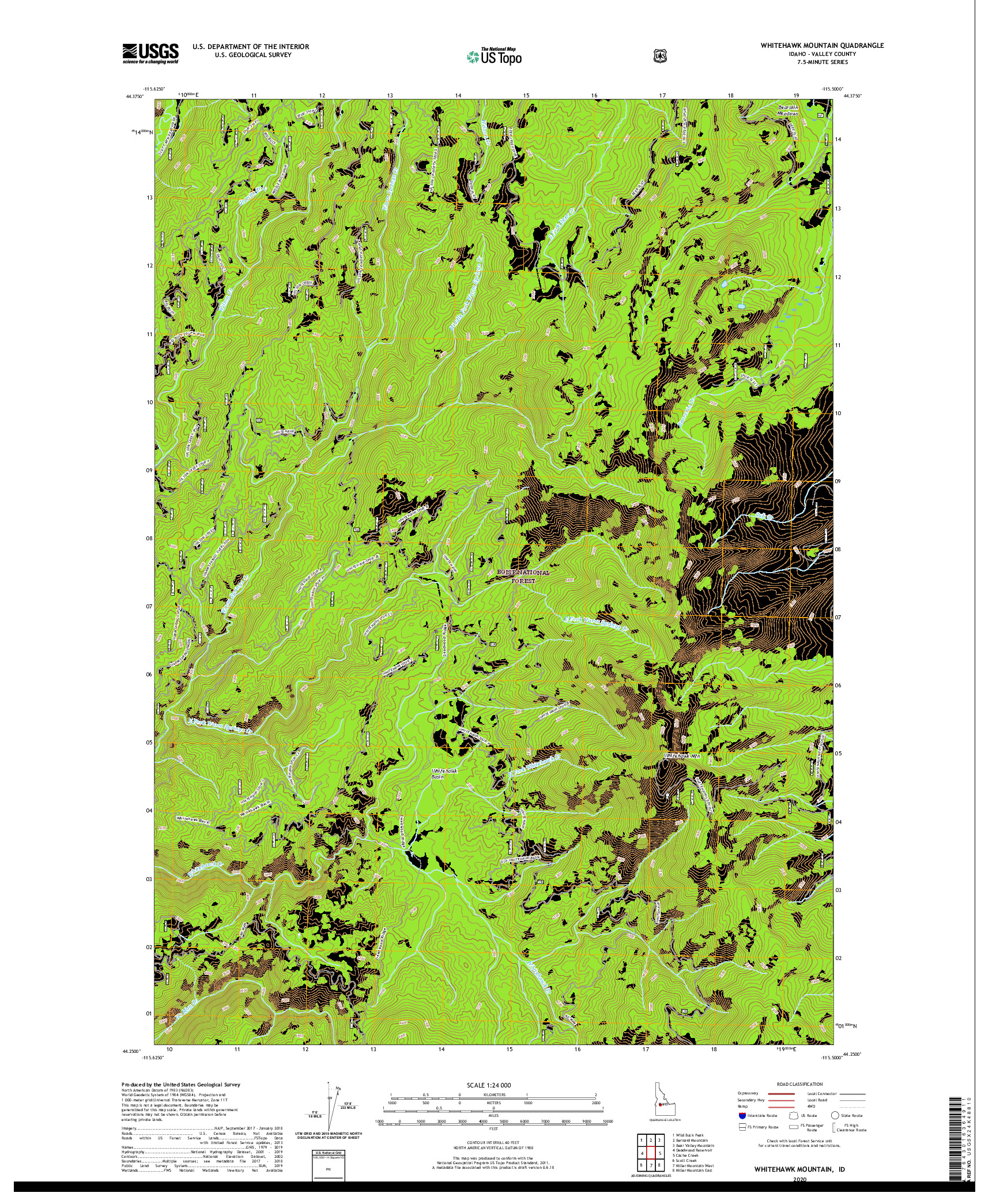 USGS US TOPO 7.5-MINUTE MAP FOR WHITEHAWK MOUNTAIN, ID 2020