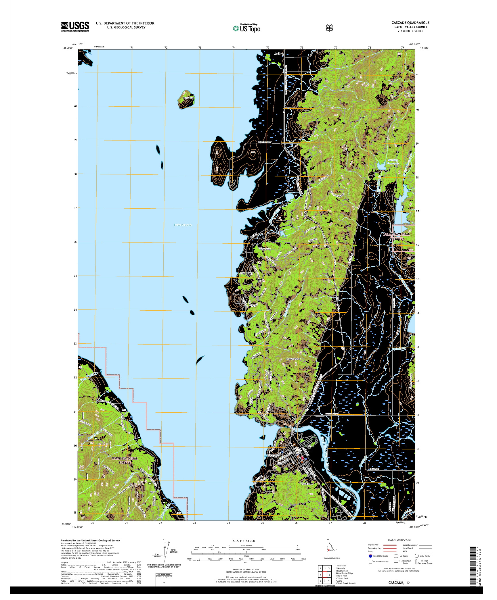 USGS US TOPO 7.5-MINUTE MAP FOR CASCADE, ID 2020