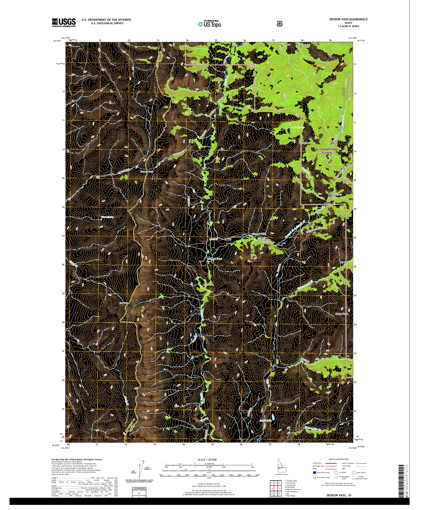 USGS US TOPO 7.5-MINUTE MAP FOR DODSON PASS, ID 2020