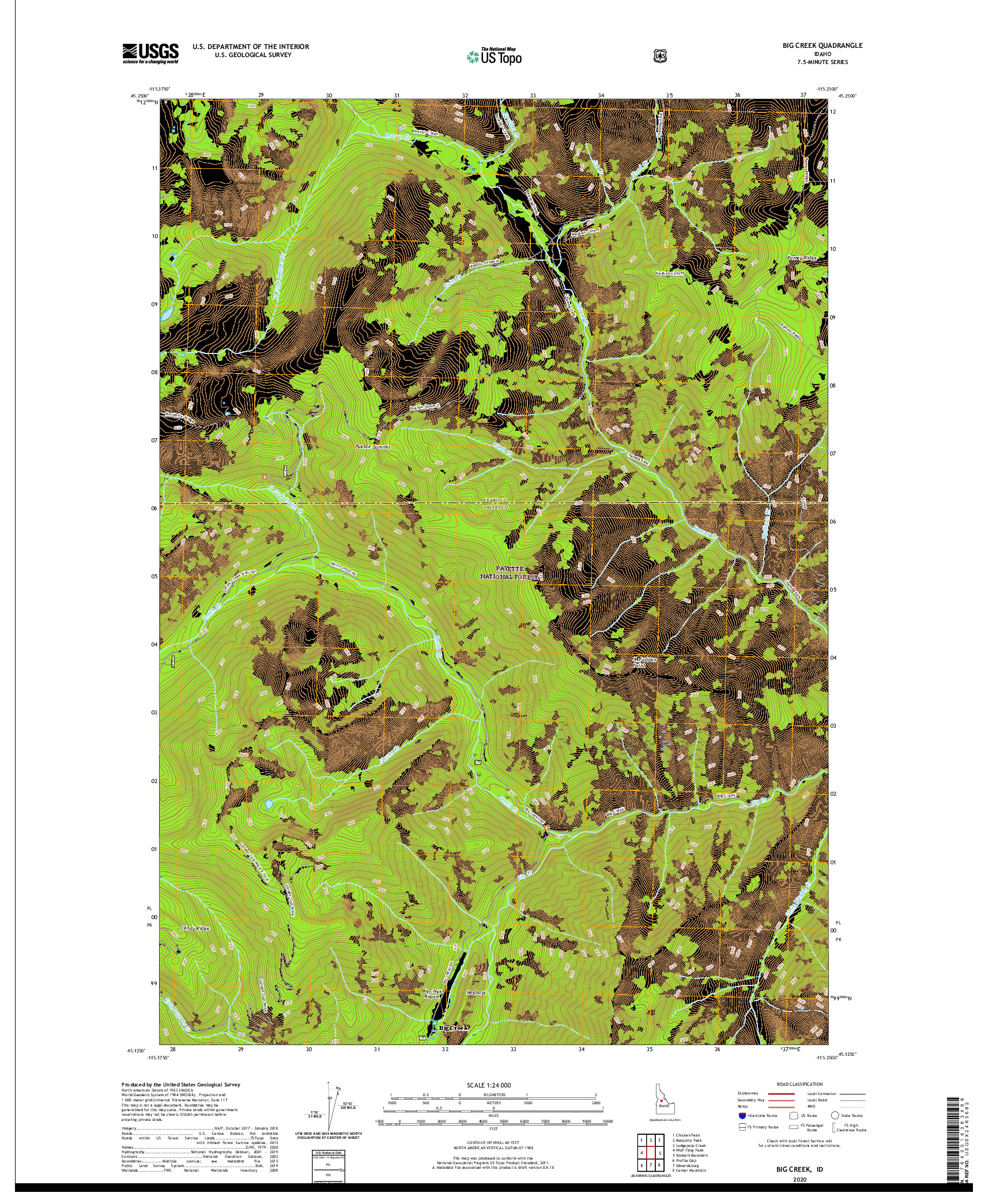 USGS US TOPO 7.5-MINUTE MAP FOR BIG CREEK, ID 2020