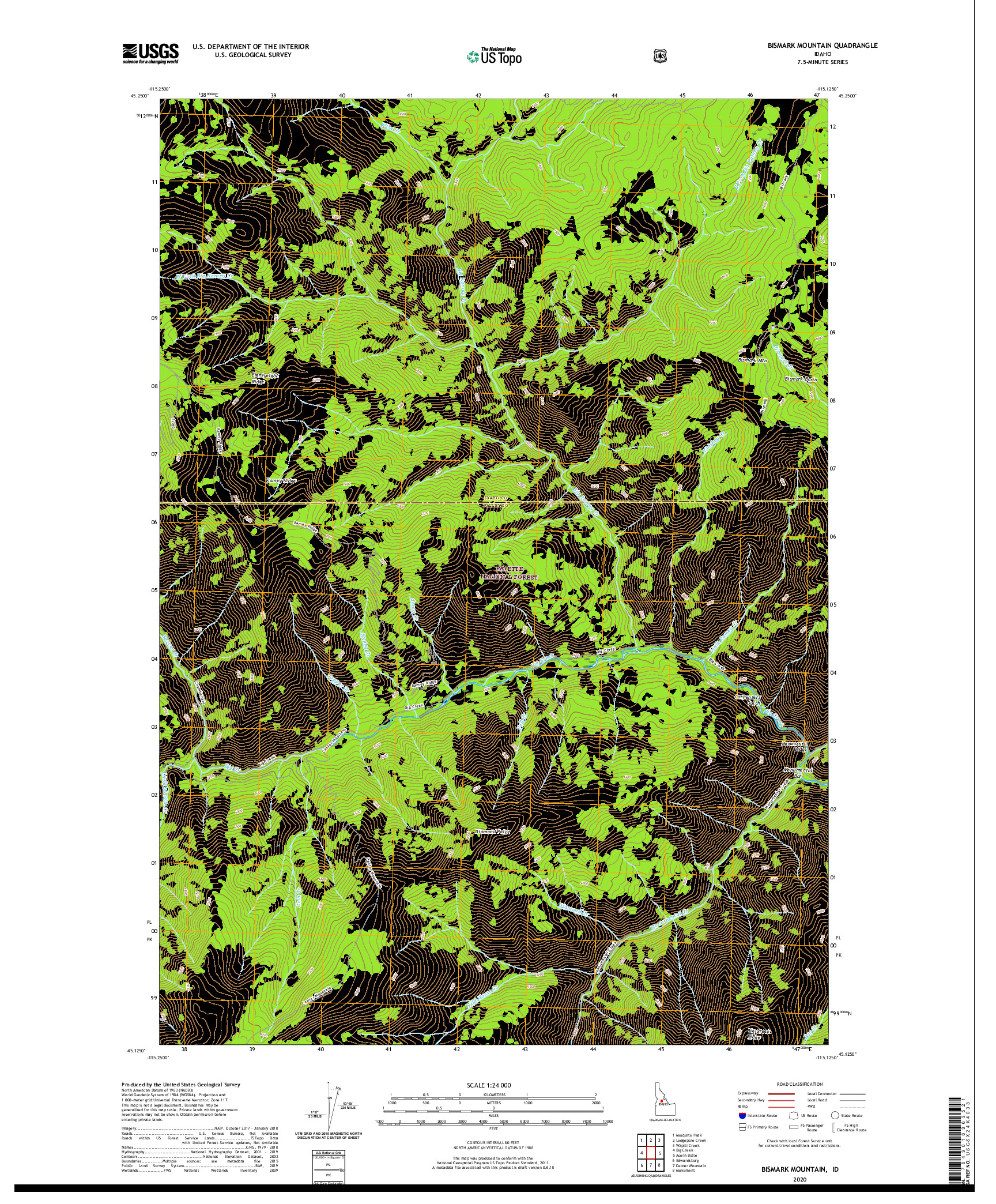 USGS US TOPO 7.5-MINUTE MAP FOR BISMARK MOUNTAIN, ID 2020