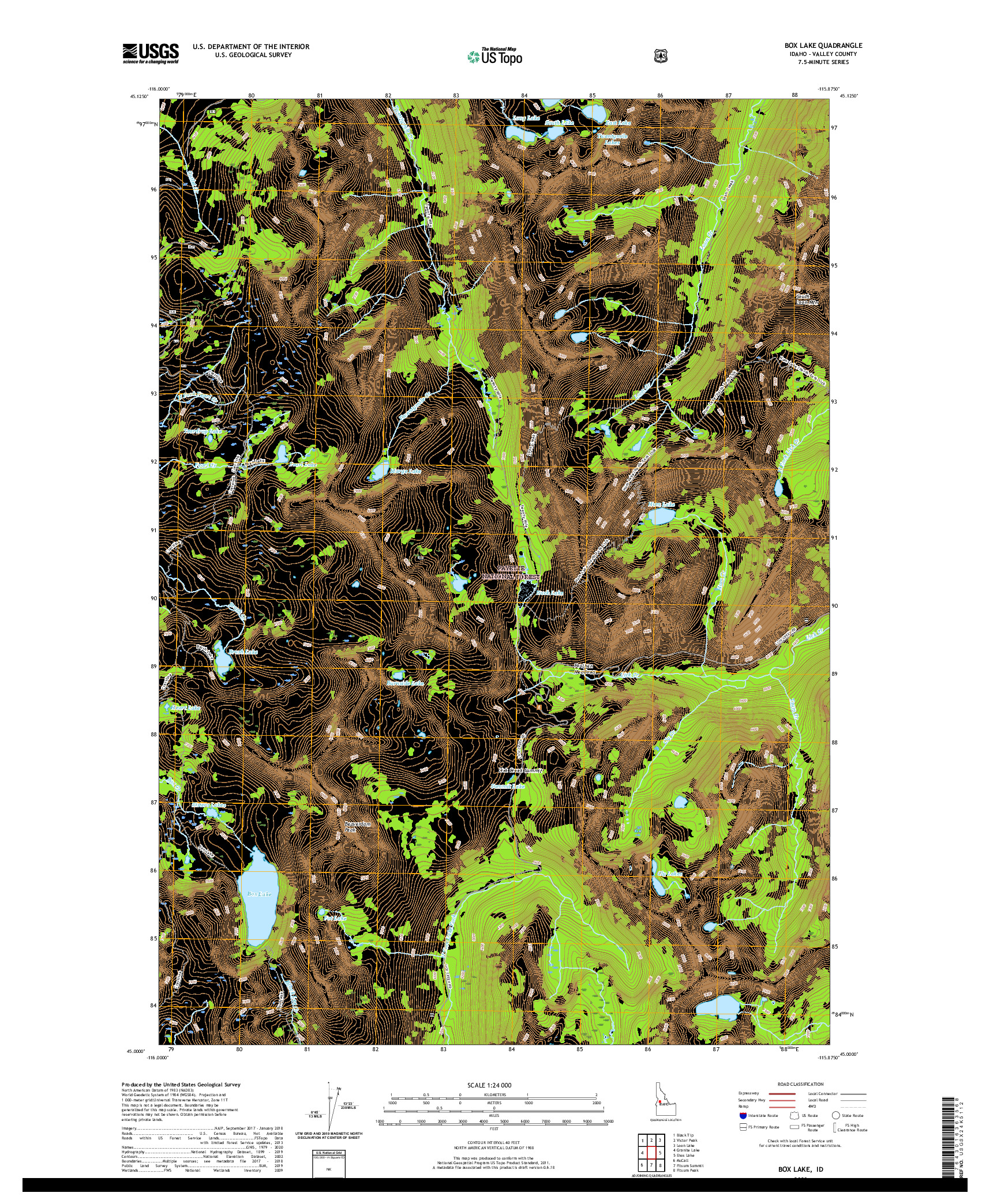 USGS US TOPO 7.5-MINUTE MAP FOR BOX LAKE, ID 2020