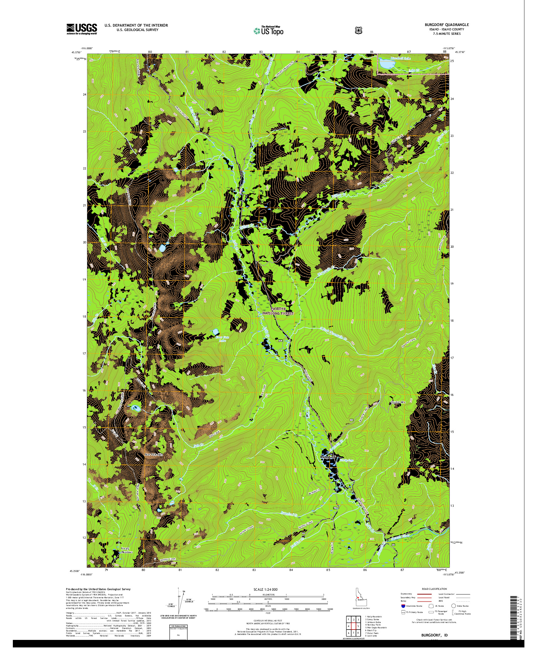 USGS US TOPO 7.5-MINUTE MAP FOR BURGDORF, ID 2020