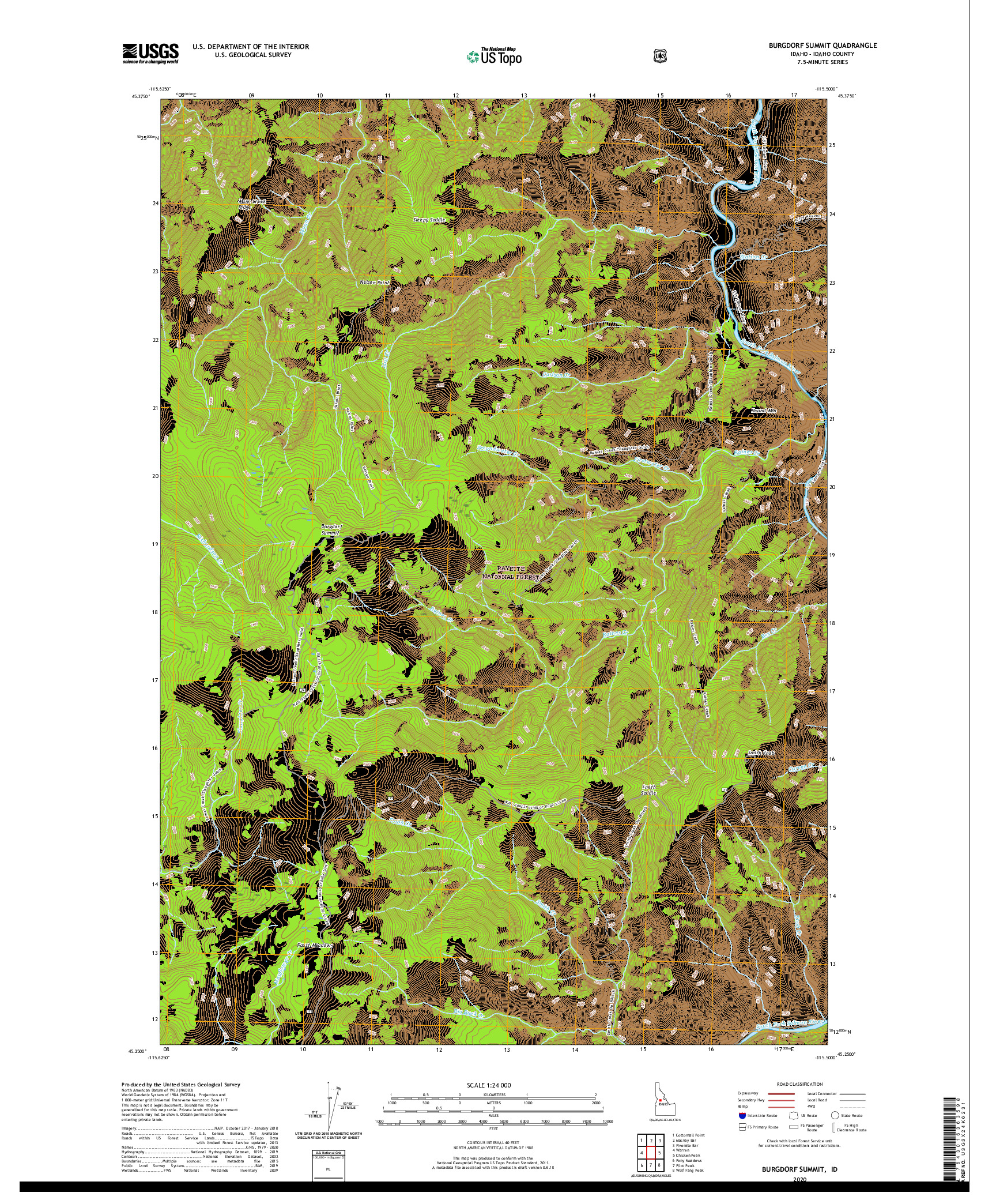 USGS US TOPO 7.5-MINUTE MAP FOR BURGDORF SUMMIT, ID 2020