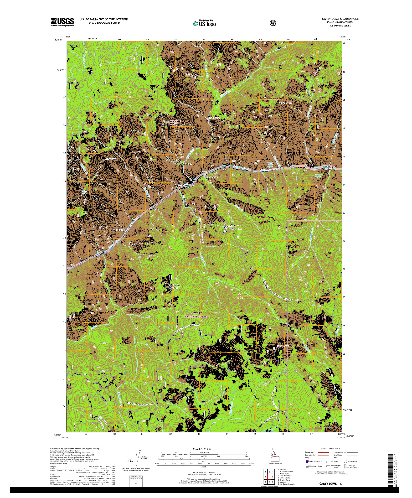 USGS US TOPO 7.5-MINUTE MAP FOR CAREY DOME, ID 2020