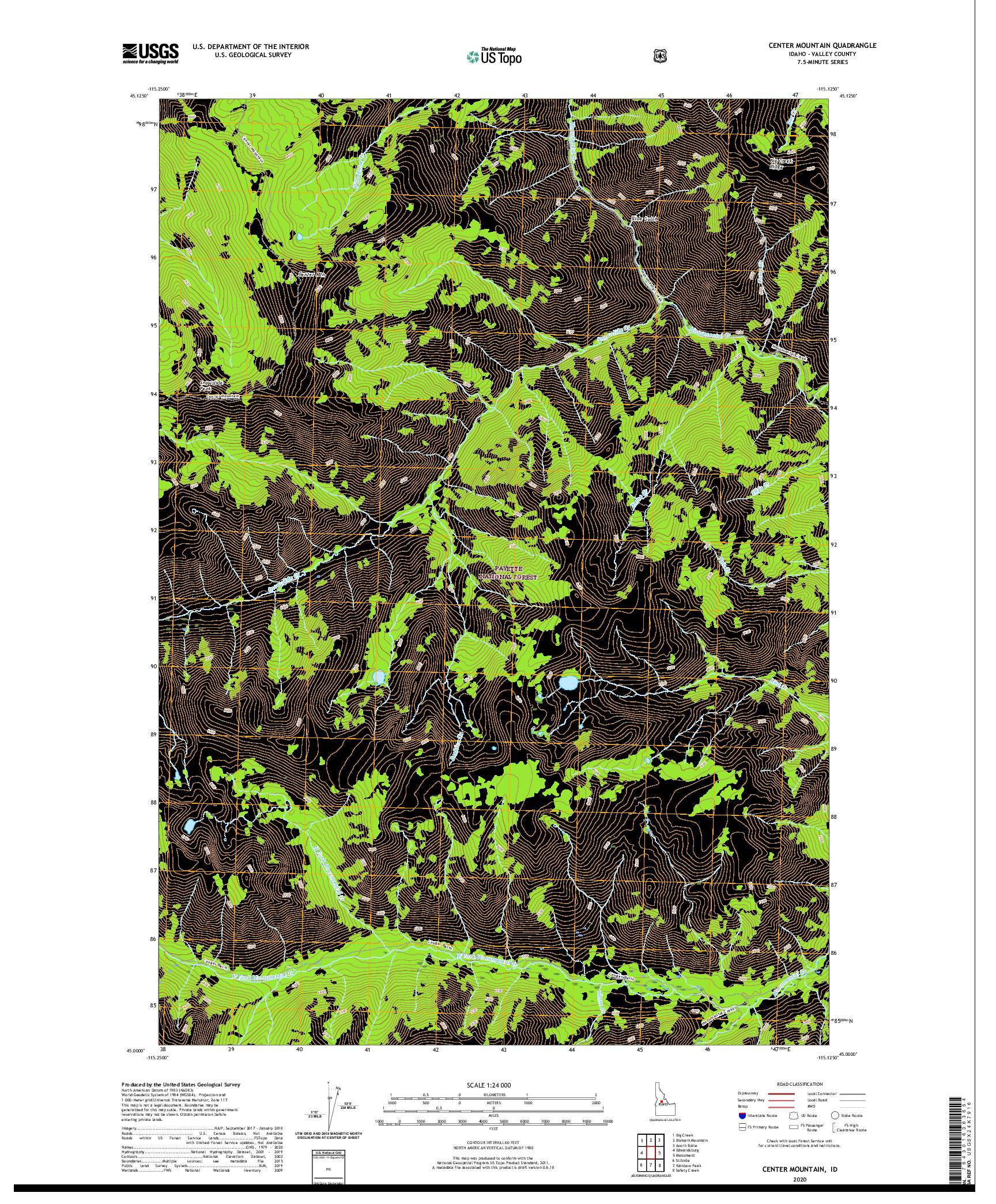 USGS US TOPO 7.5-MINUTE MAP FOR CENTER MOUNTAIN, ID 2020