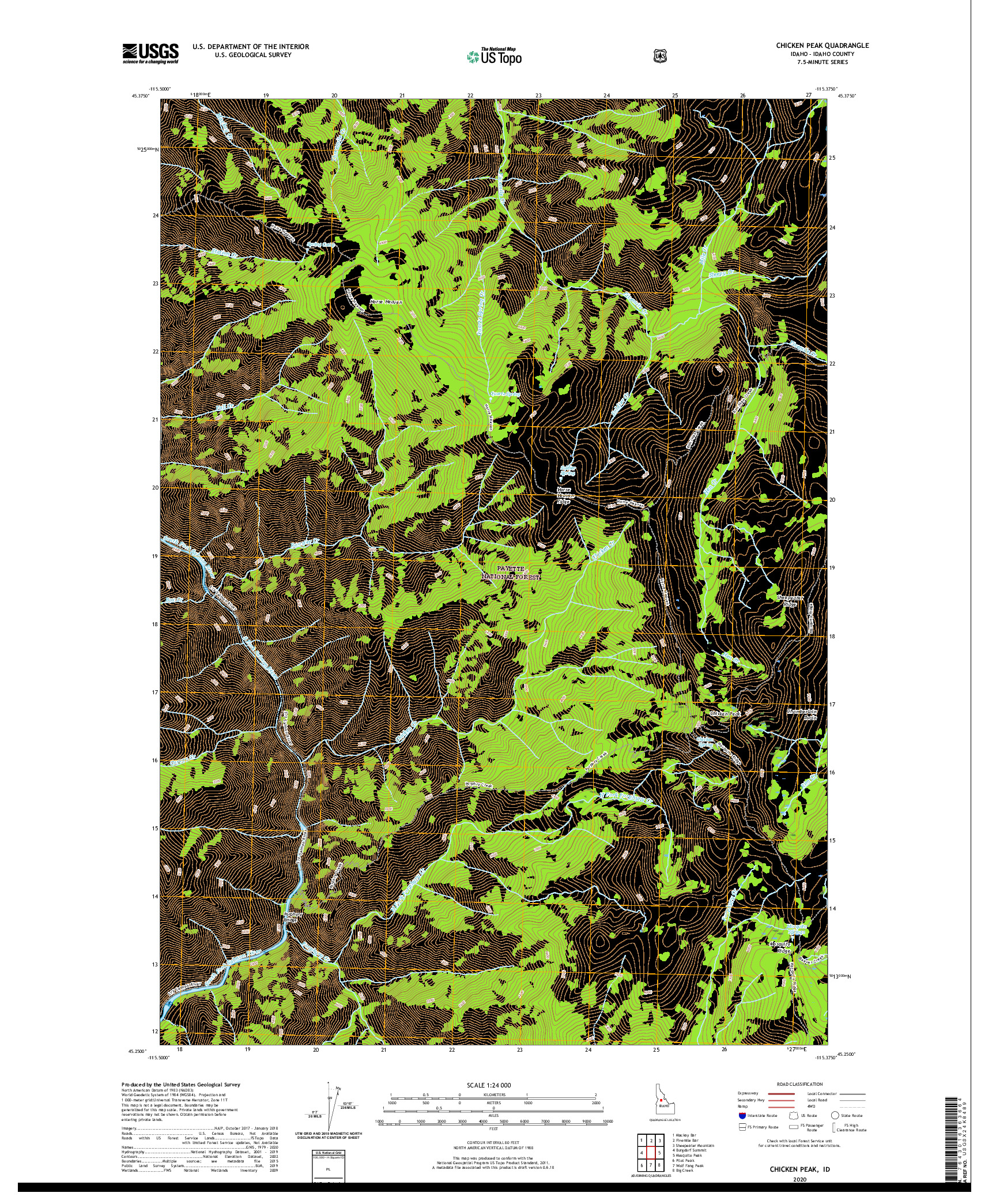 USGS US TOPO 7.5-MINUTE MAP FOR CHICKEN PEAK, ID 2020