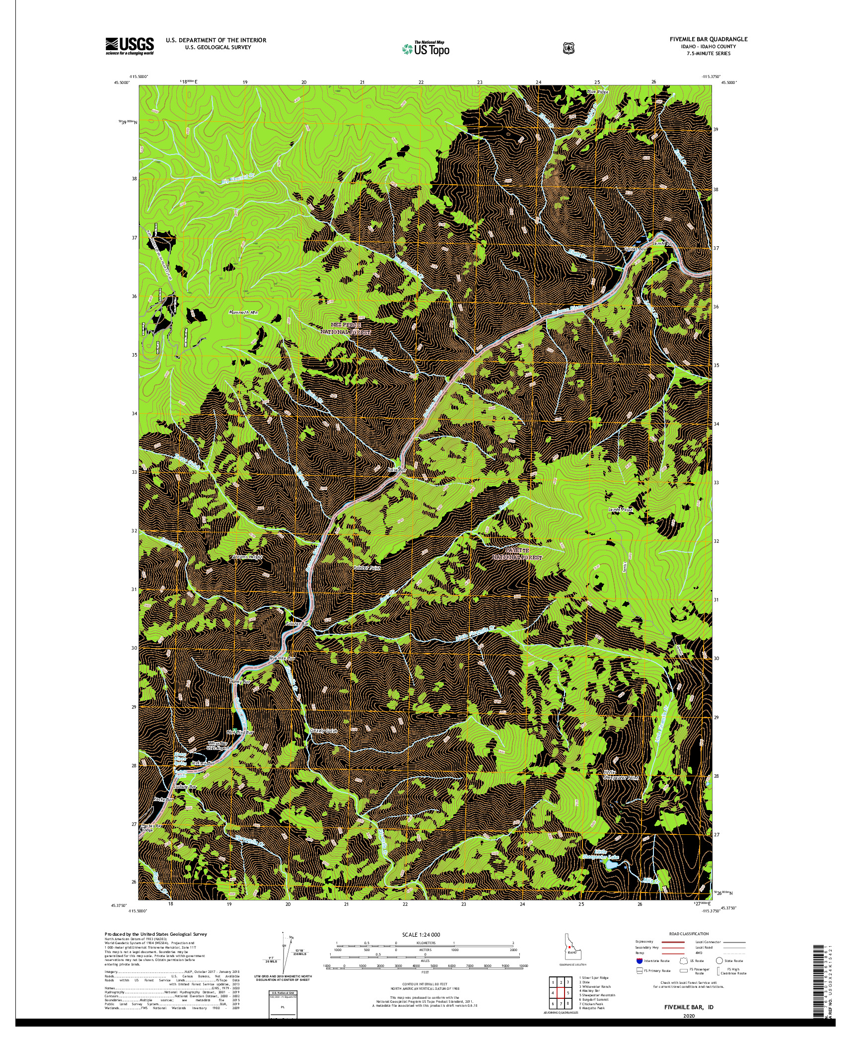 USGS US TOPO 7.5-MINUTE MAP FOR FIVEMILE BAR, ID 2020