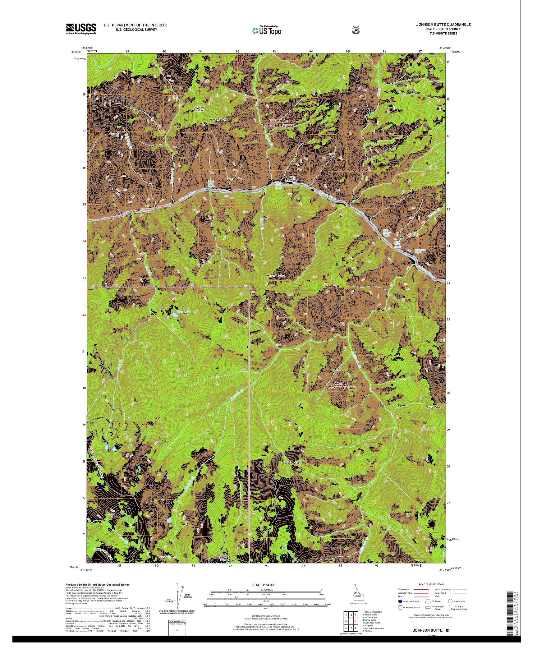 USGS US TOPO 7.5-MINUTE MAP FOR JOHNSON BUTTE, ID 2020