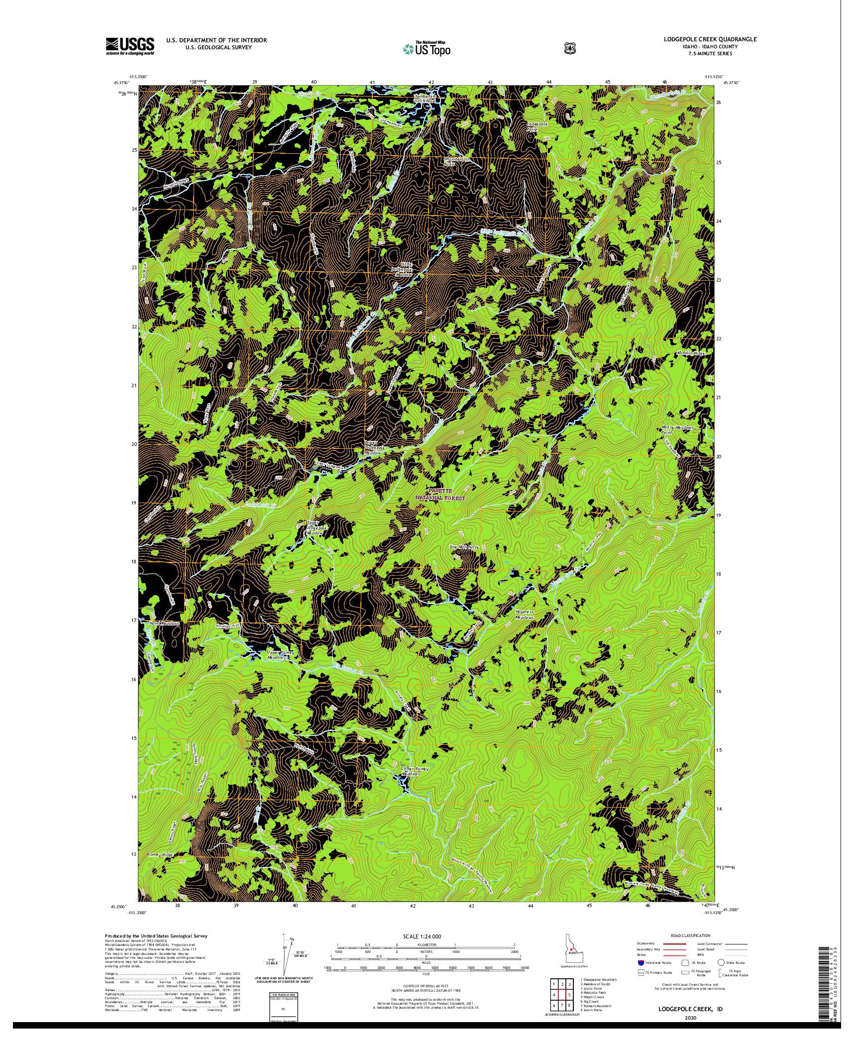 USGS US TOPO 7.5-MINUTE MAP FOR LODGEPOLE CREEK, ID 2020