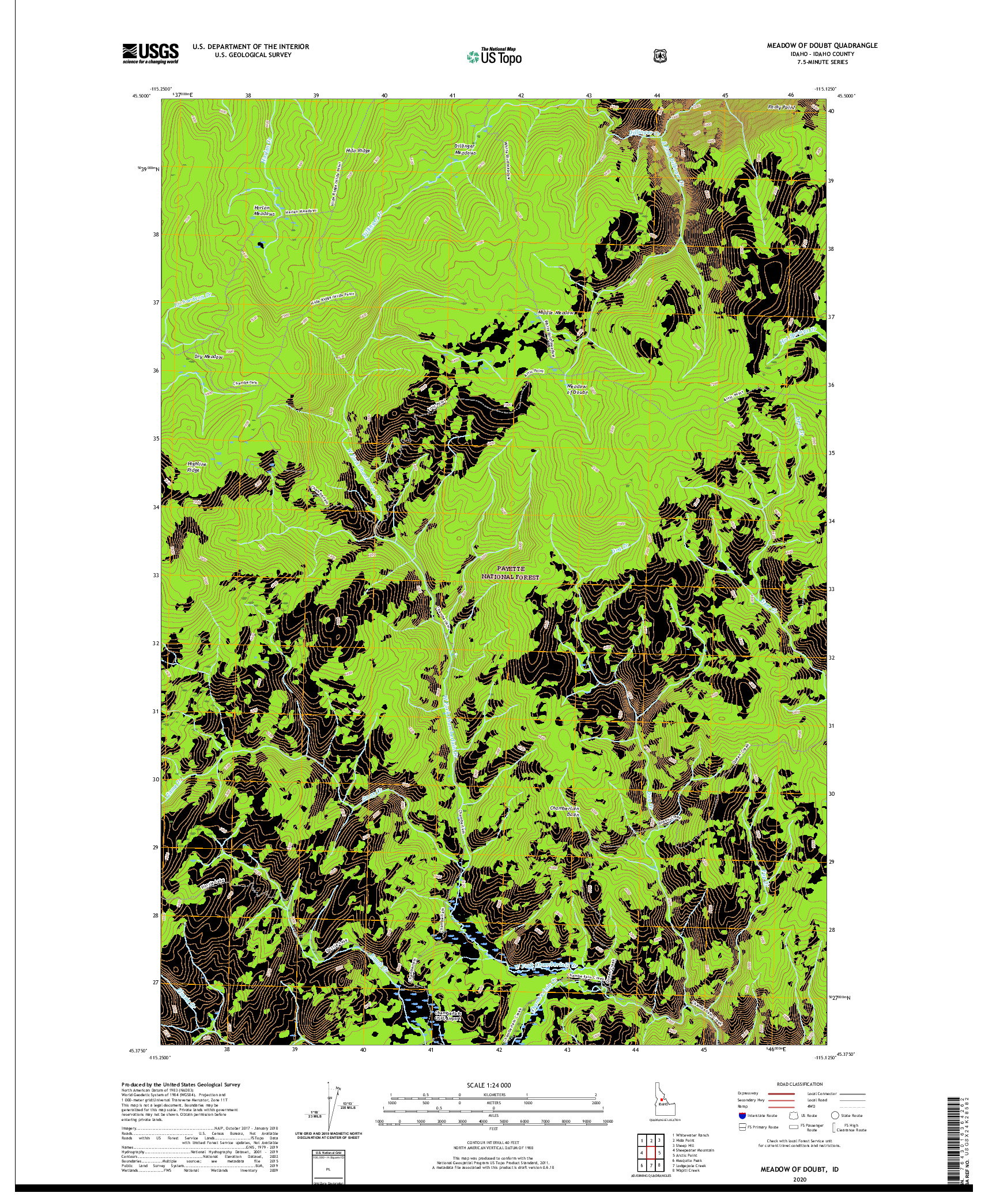 USGS US TOPO 7.5-MINUTE MAP FOR MEADOW OF DOUBT, ID 2020