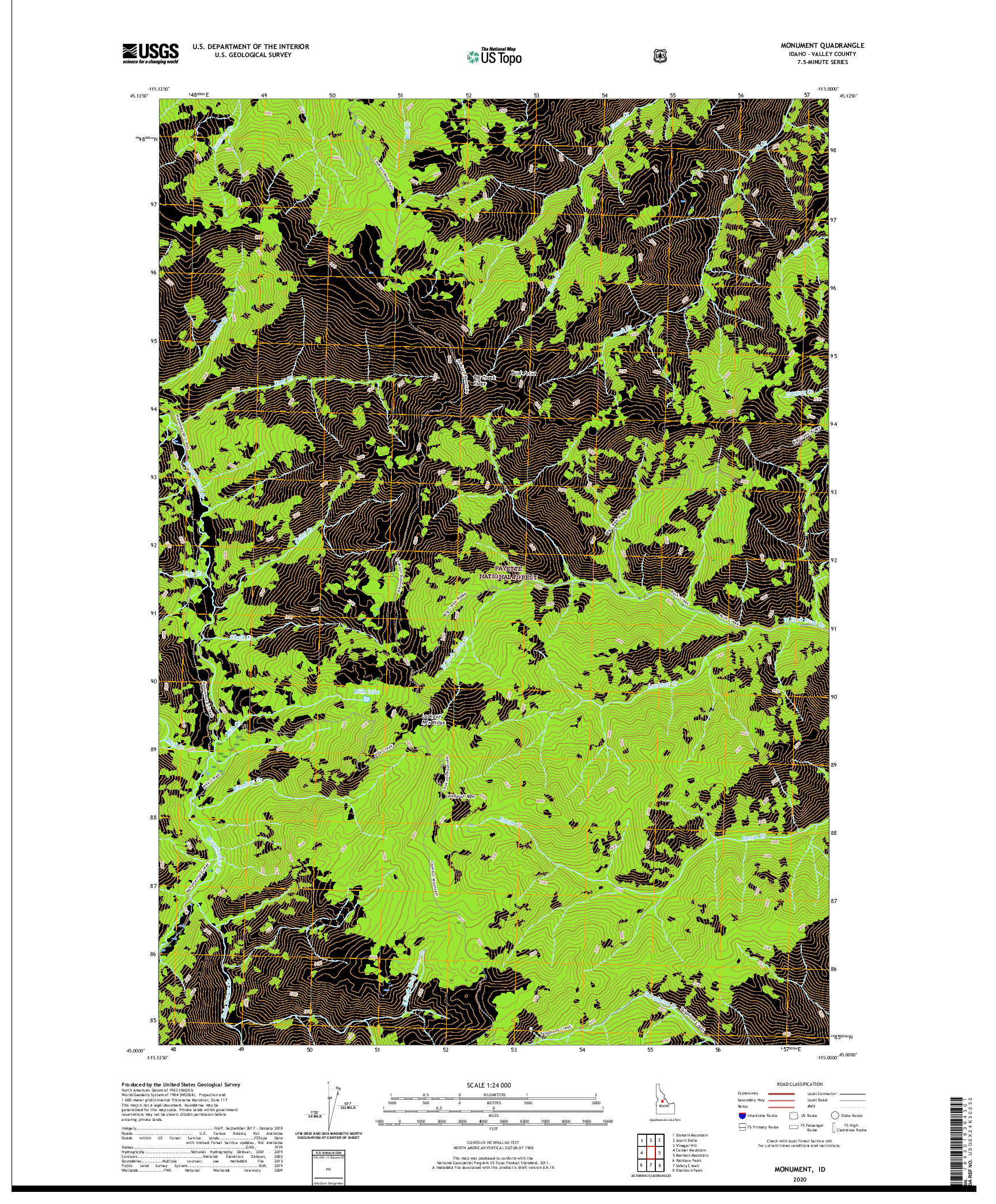 USGS US TOPO 7.5-MINUTE MAP FOR MONUMENT, ID 2020