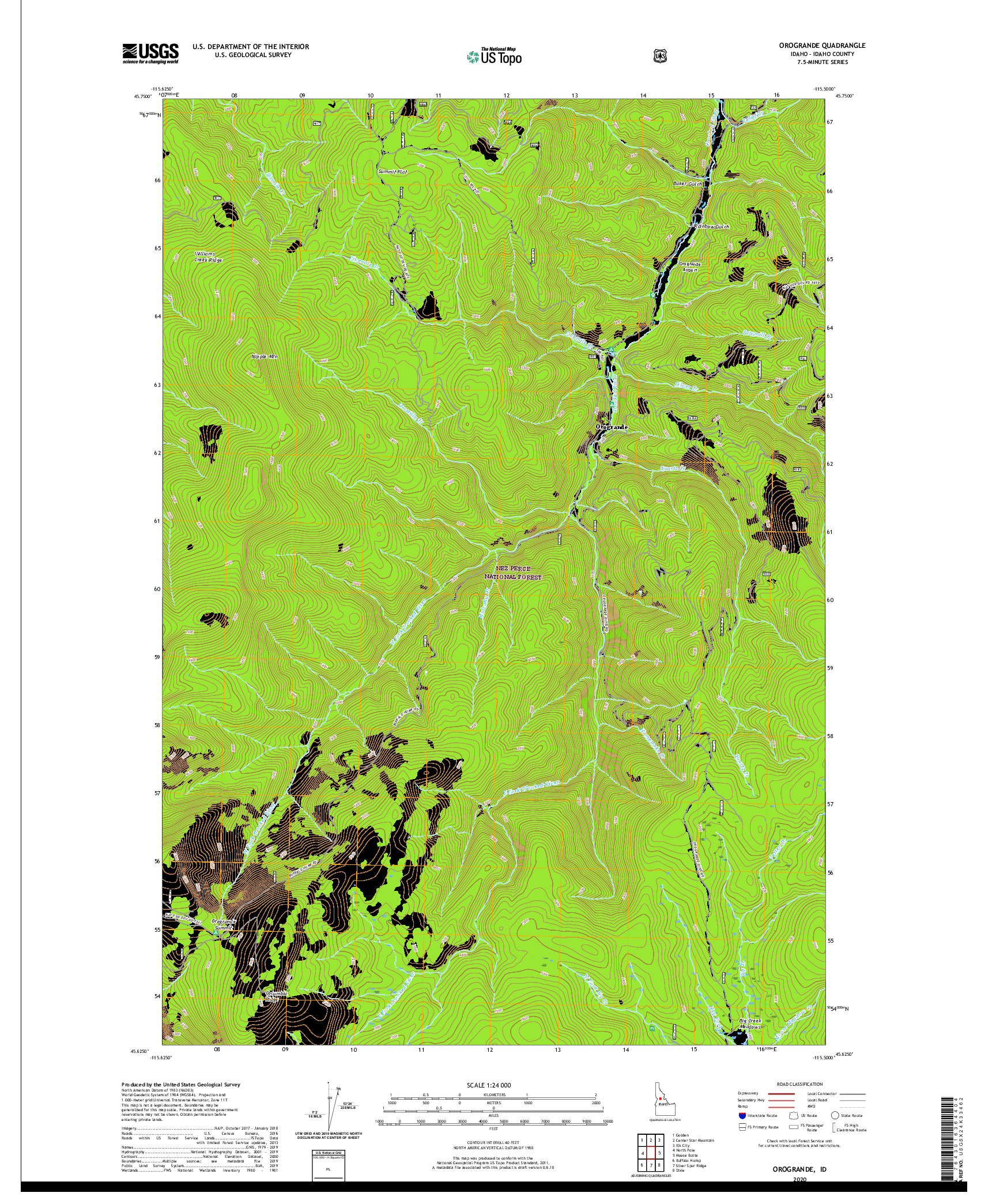USGS US TOPO 7.5-MINUTE MAP FOR OROGRANDE, ID 2020