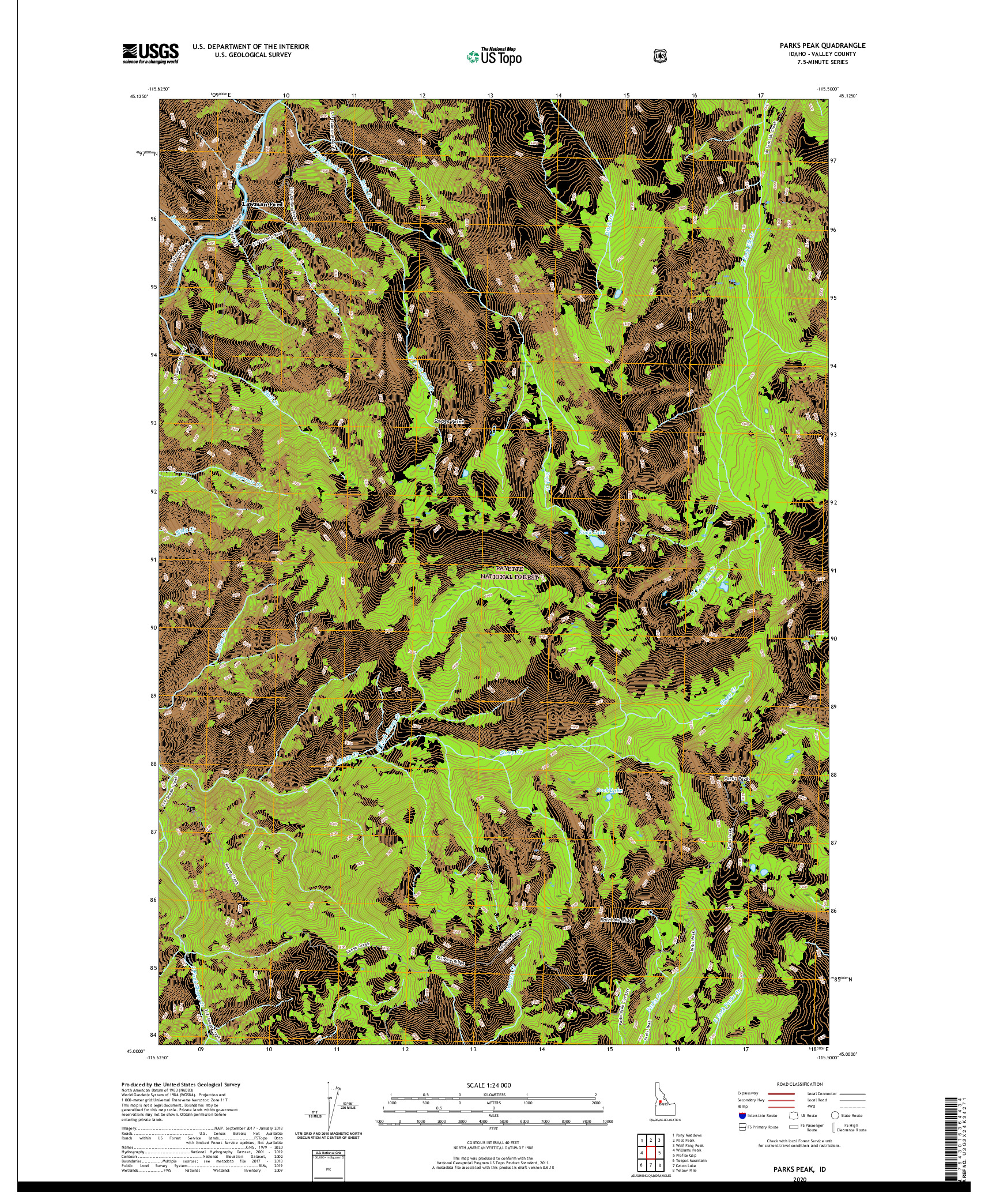 USGS US TOPO 7.5-MINUTE MAP FOR PARKS PEAK, ID 2020