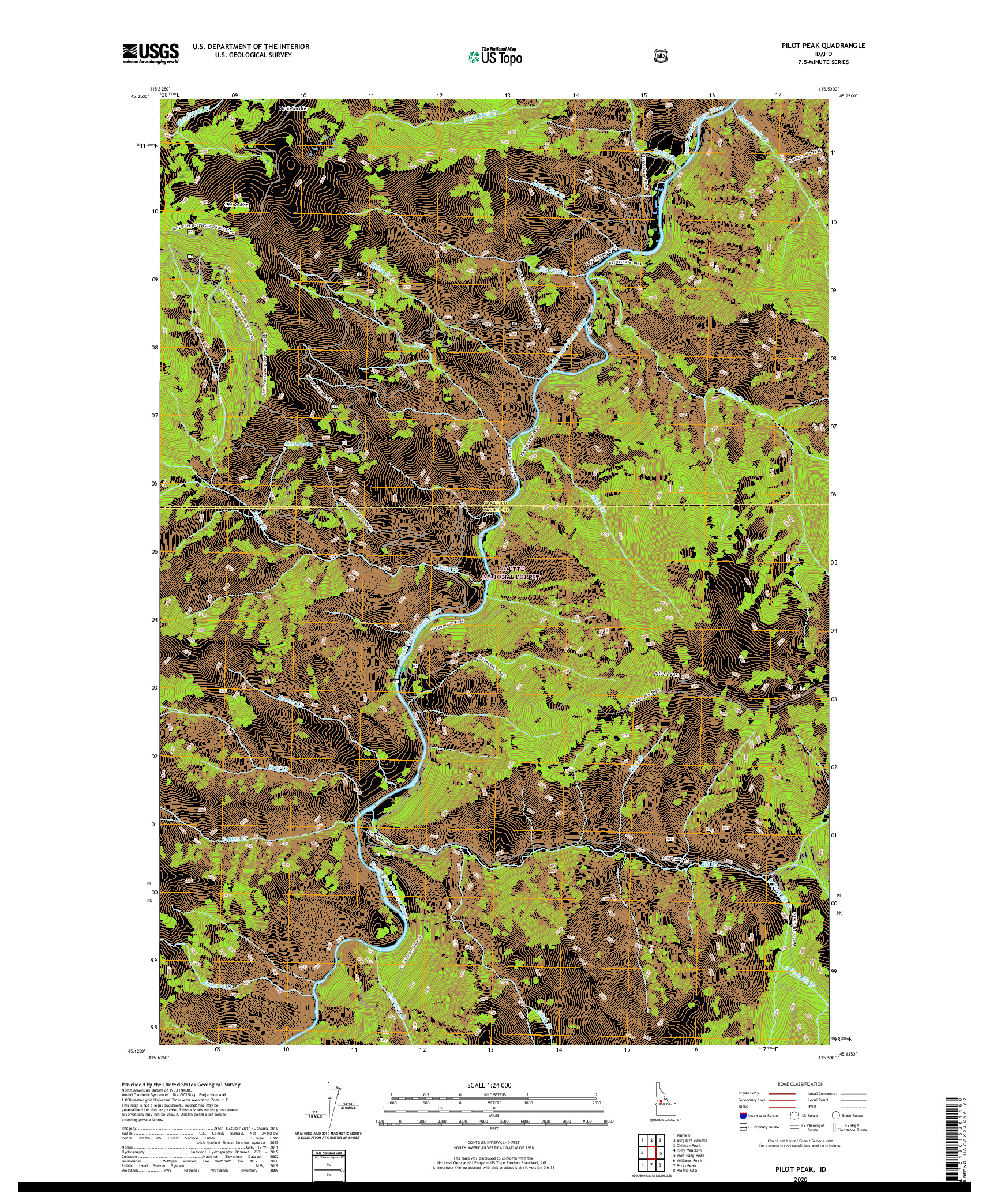 USGS US TOPO 7.5-MINUTE MAP FOR PILOT PEAK, ID 2020