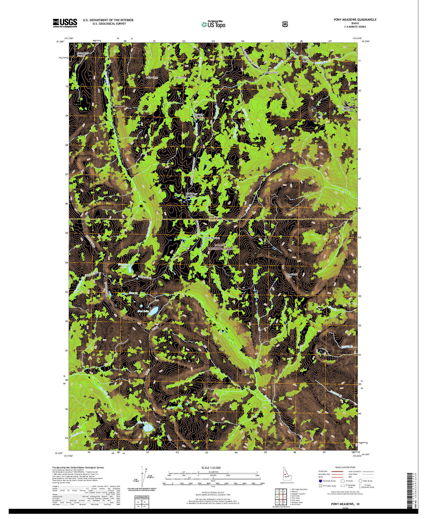 USGS US TOPO 7.5-MINUTE MAP FOR PONY MEADOWS, ID 2020