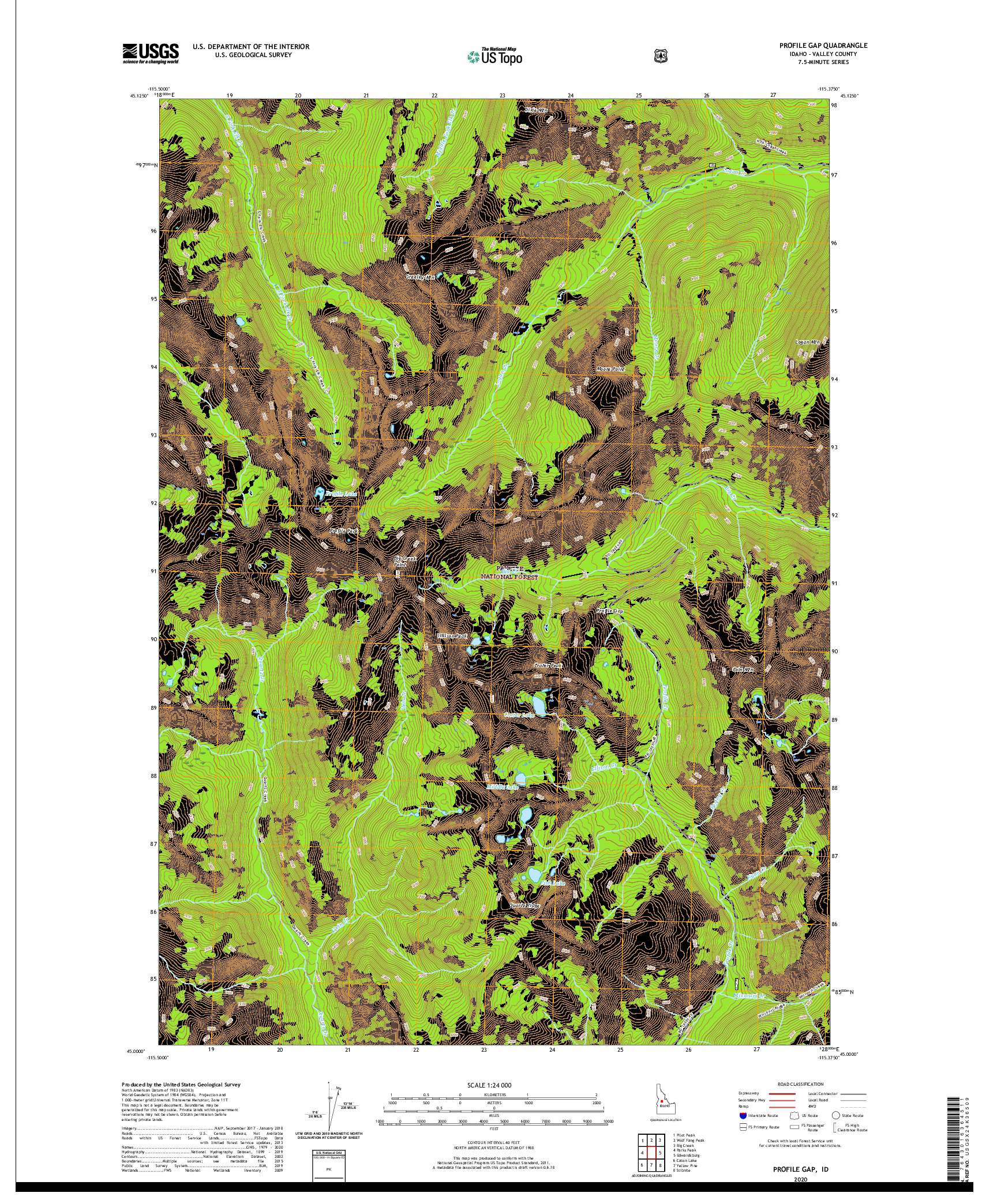 USGS US TOPO 7.5-MINUTE MAP FOR PROFILE GAP, ID 2020