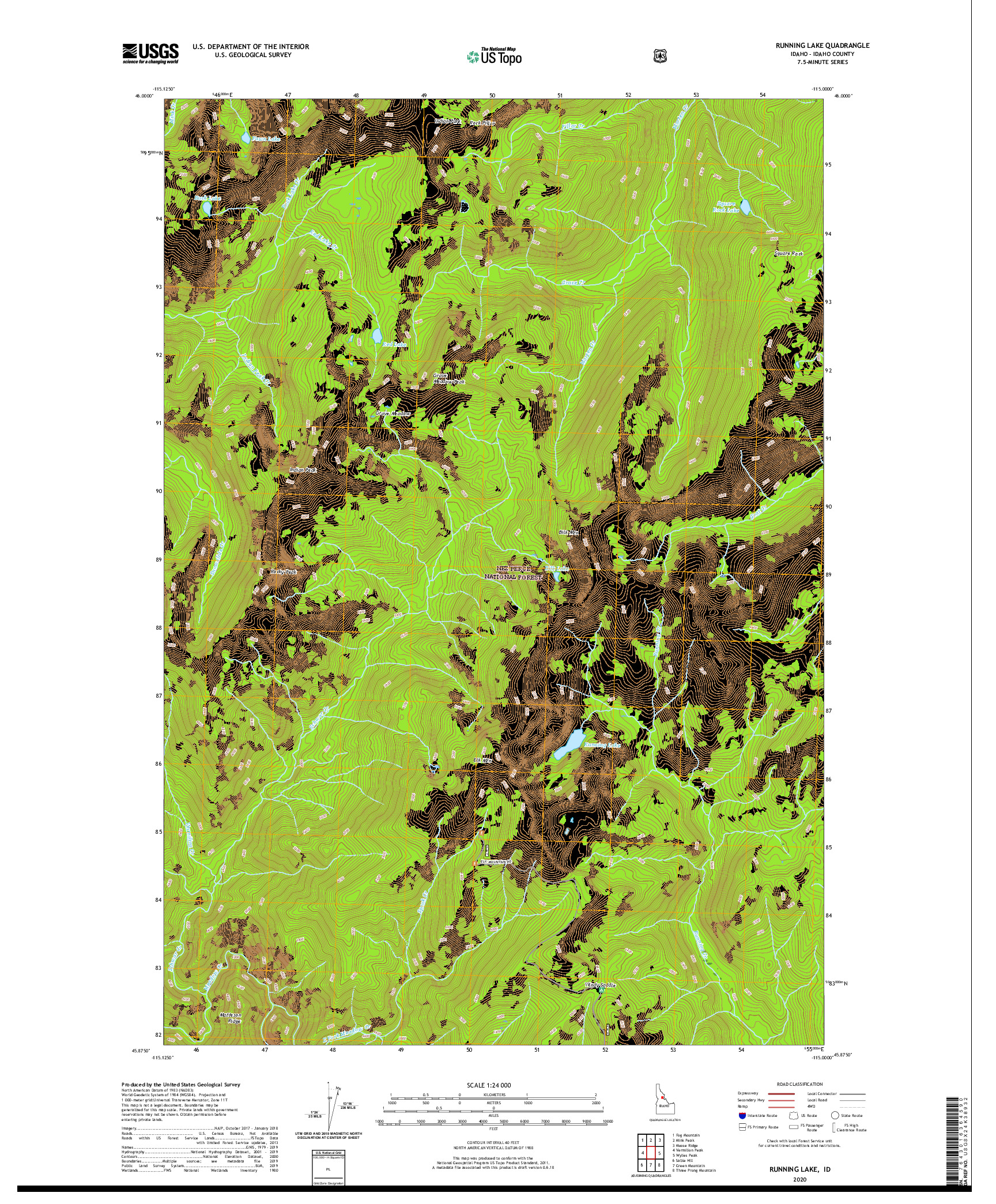 USGS US TOPO 7.5-MINUTE MAP FOR RUNNING LAKE, ID 2020