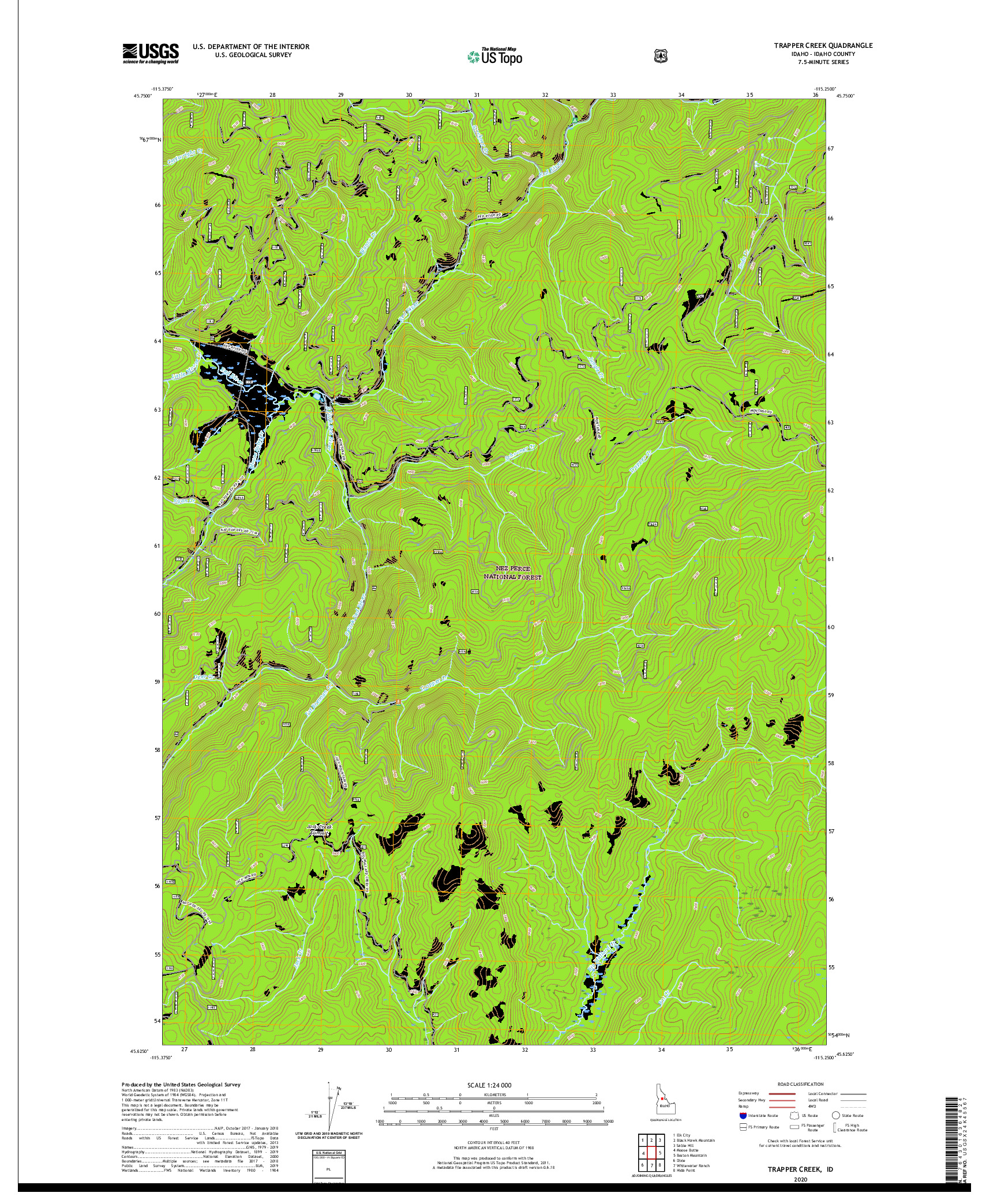 USGS US TOPO 7.5-MINUTE MAP FOR TRAPPER CREEK, ID 2020