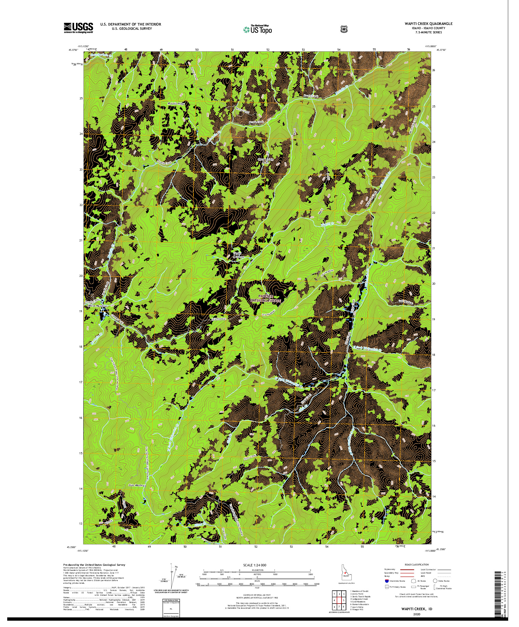 USGS US TOPO 7.5-MINUTE MAP FOR WAPITI CREEK, ID 2020