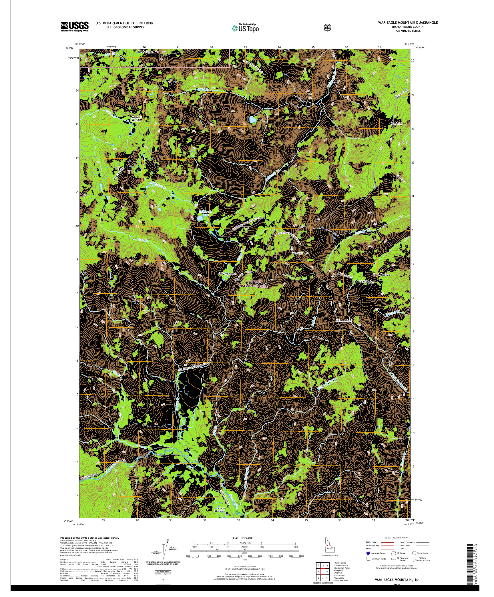 USGS US TOPO 7.5-MINUTE MAP FOR WAR EAGLE MOUNTAIN, ID 2020