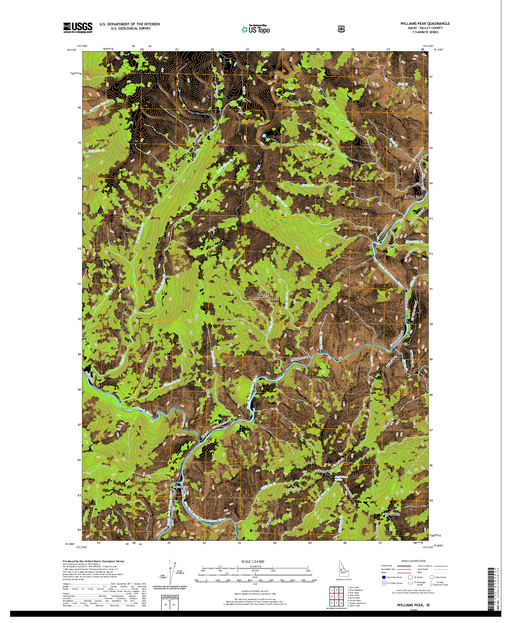 USGS US TOPO 7.5-MINUTE MAP FOR WILLIAMS PEAK, ID 2020