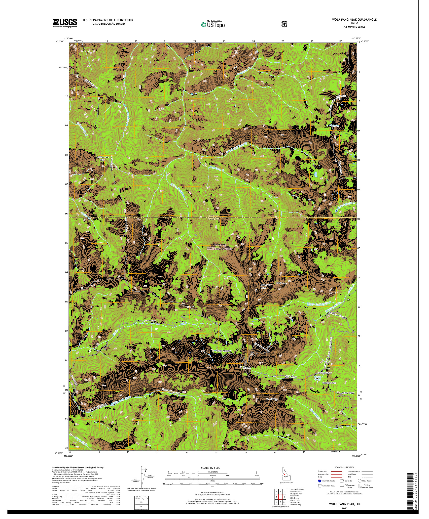 USGS US TOPO 7.5-MINUTE MAP FOR WOLF FANG PEAK, ID 2020