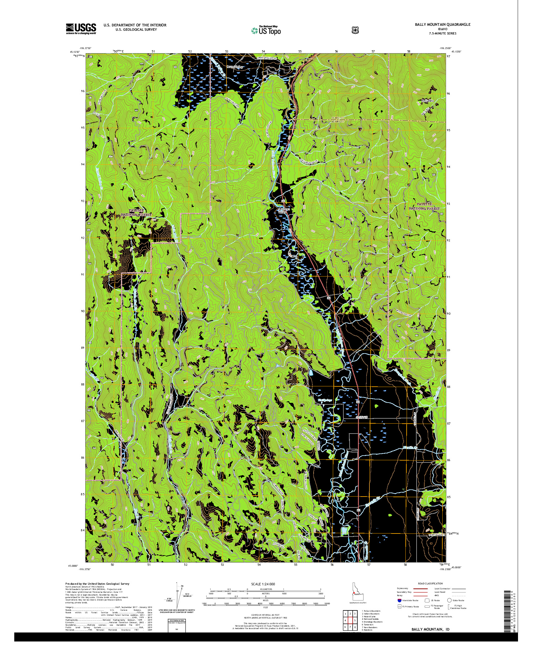 USGS US TOPO 7.5-MINUTE MAP FOR BALLY MOUNTAIN, ID 2020