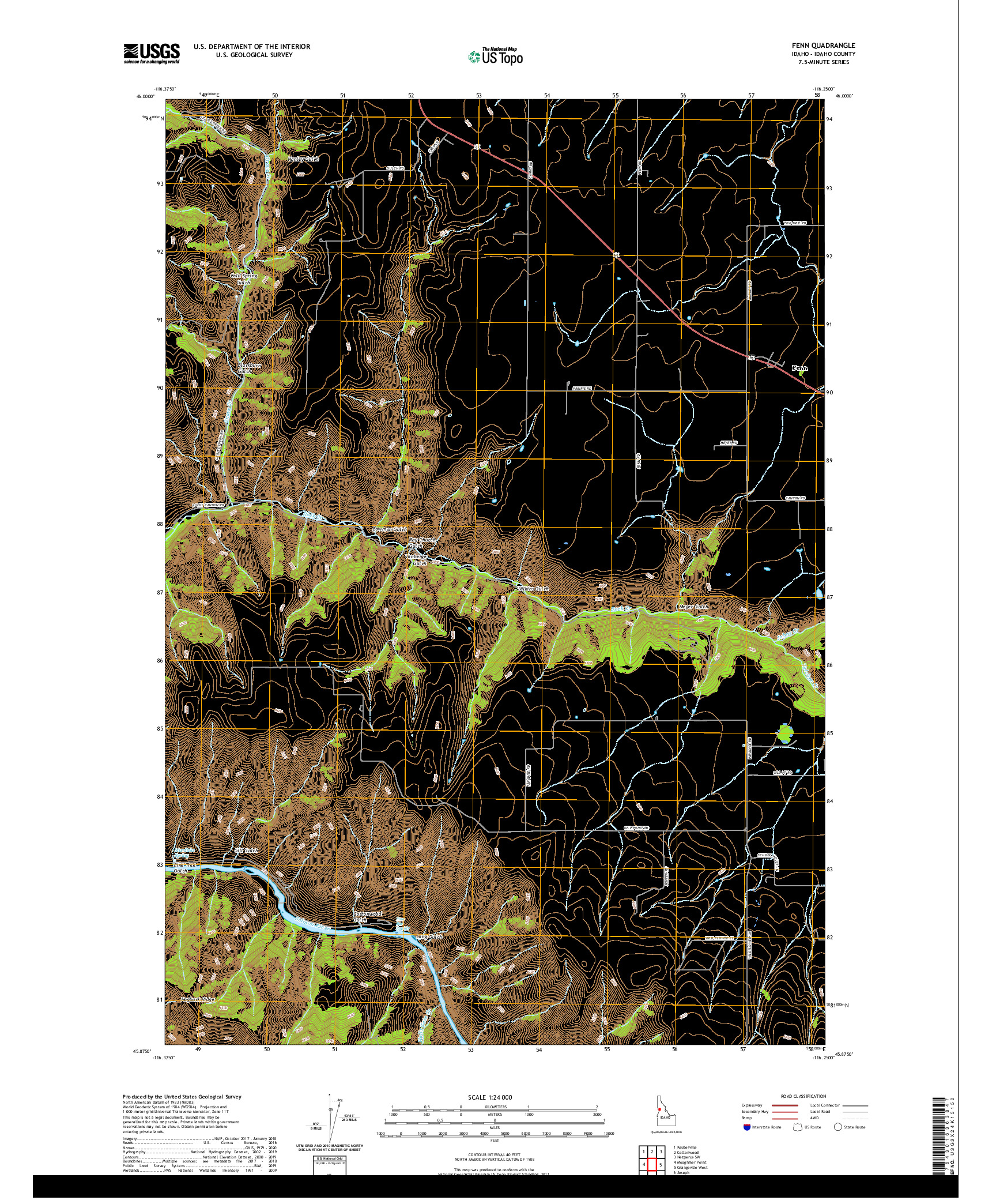 USGS US TOPO 7.5-MINUTE MAP FOR FENN, ID 2020