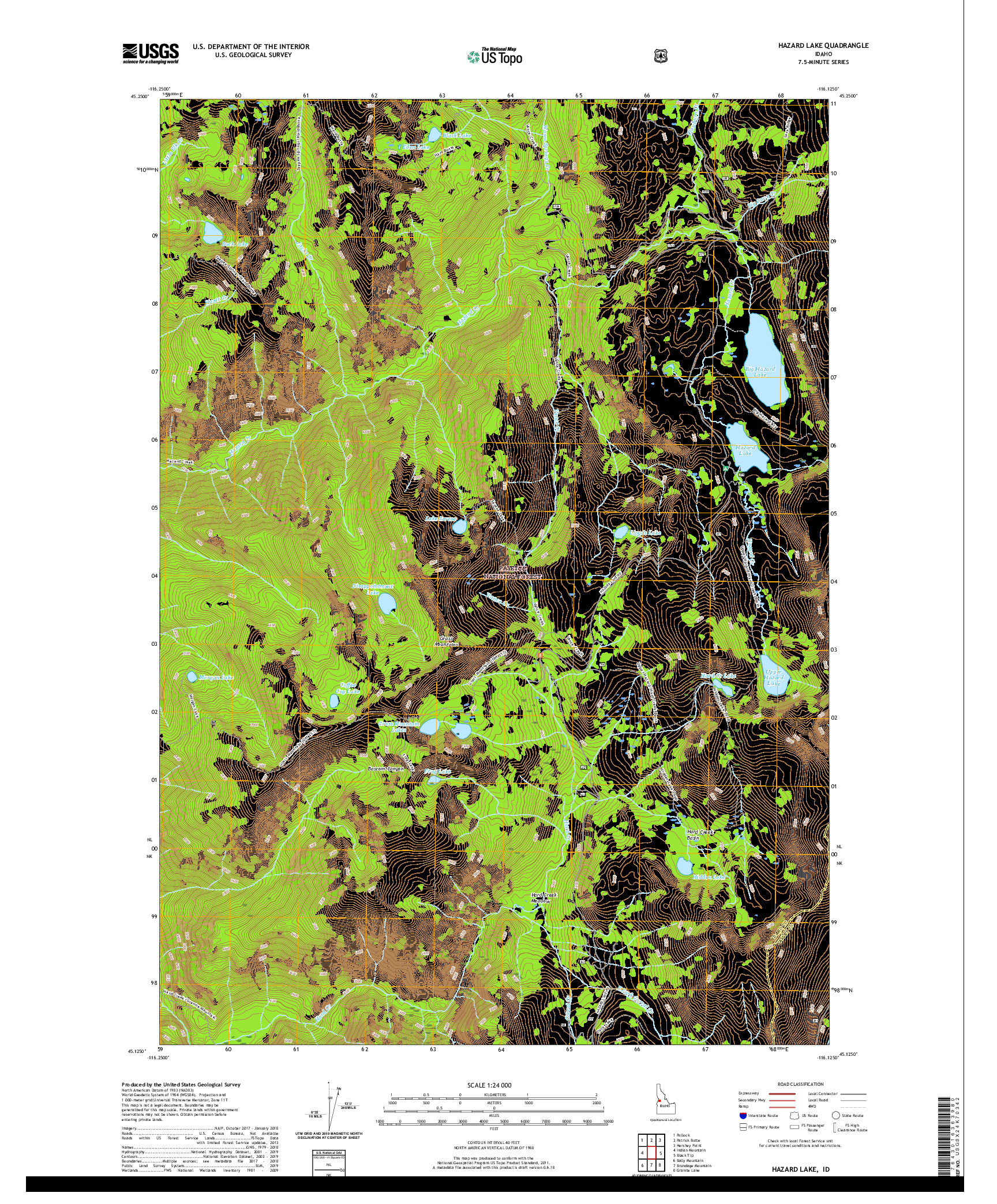 USGS US TOPO 7.5-MINUTE MAP FOR HAZARD LAKE, ID 2020