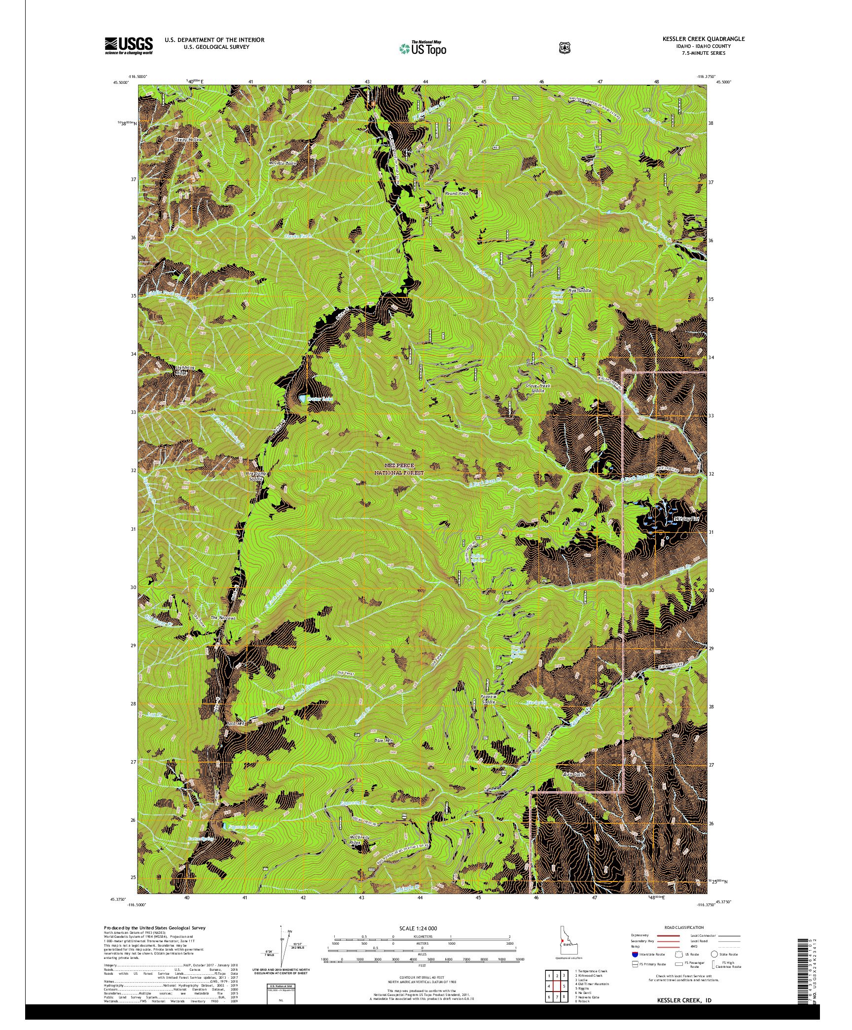 USGS US TOPO 7.5-MINUTE MAP FOR KESSLER CREEK, ID 2020
