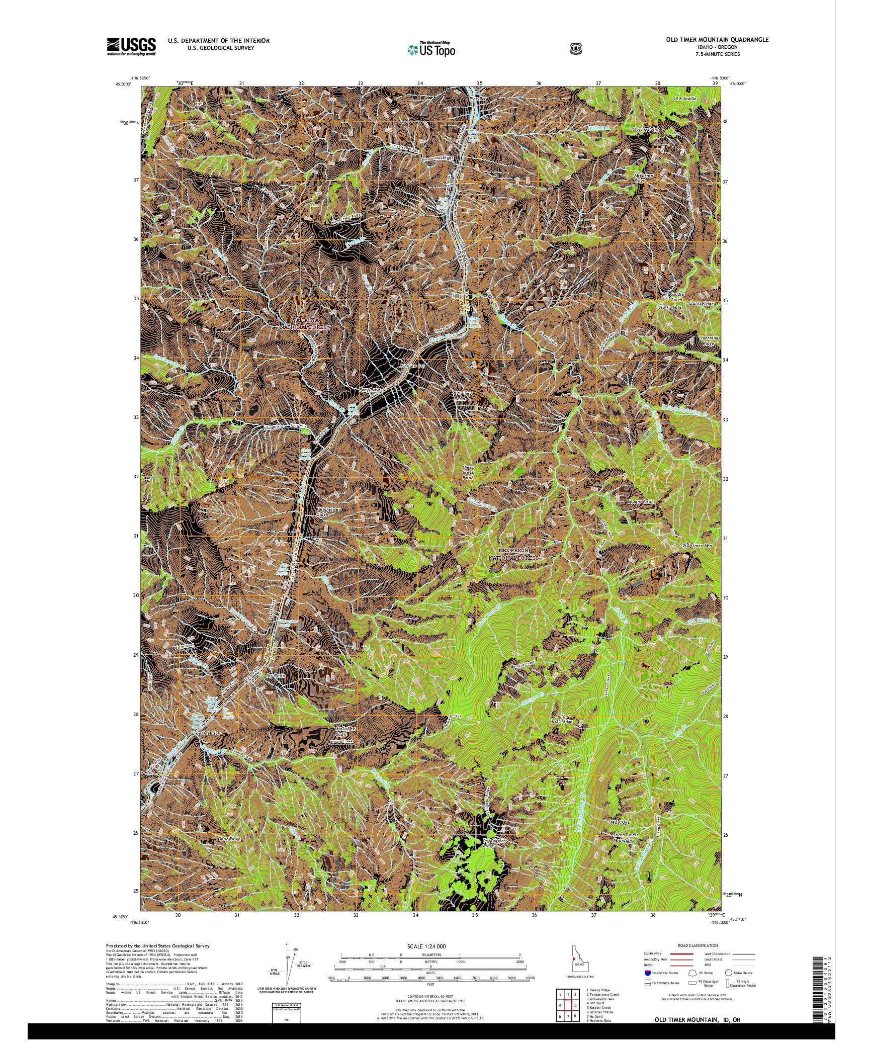 USGS US TOPO 7.5-MINUTE MAP FOR OLD TIMER MOUNTAIN, ID,OR 2020