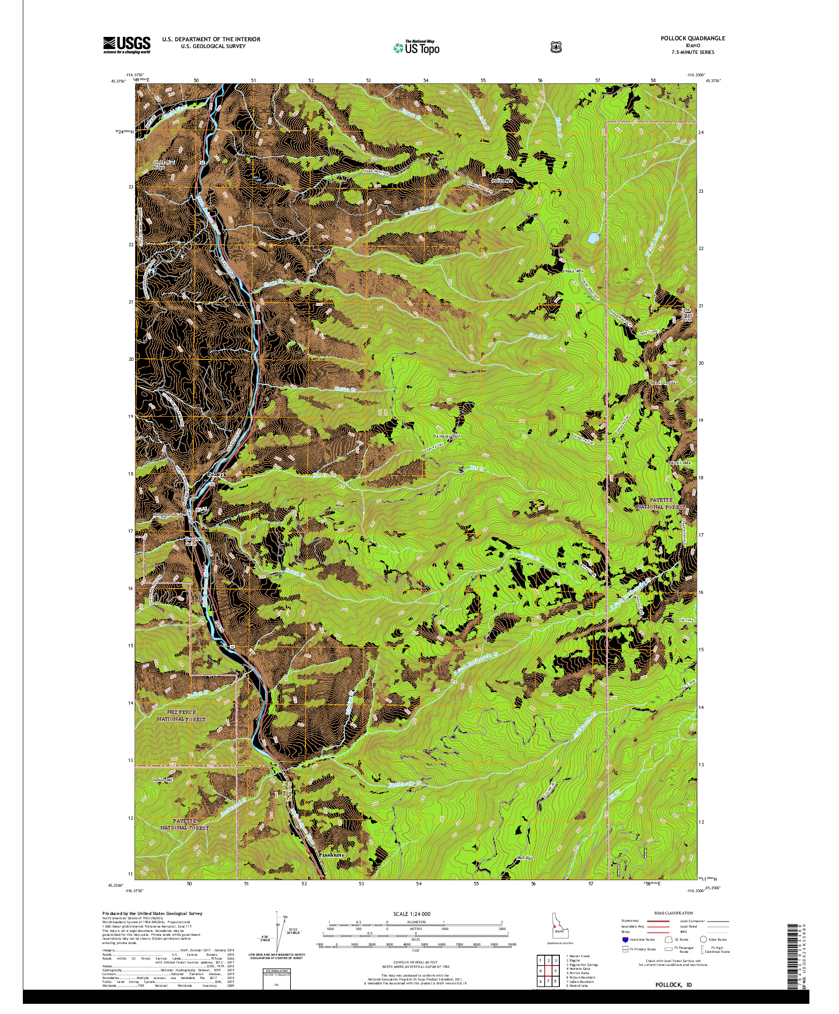 USGS US TOPO 7.5-MINUTE MAP FOR POLLOCK, ID 2020