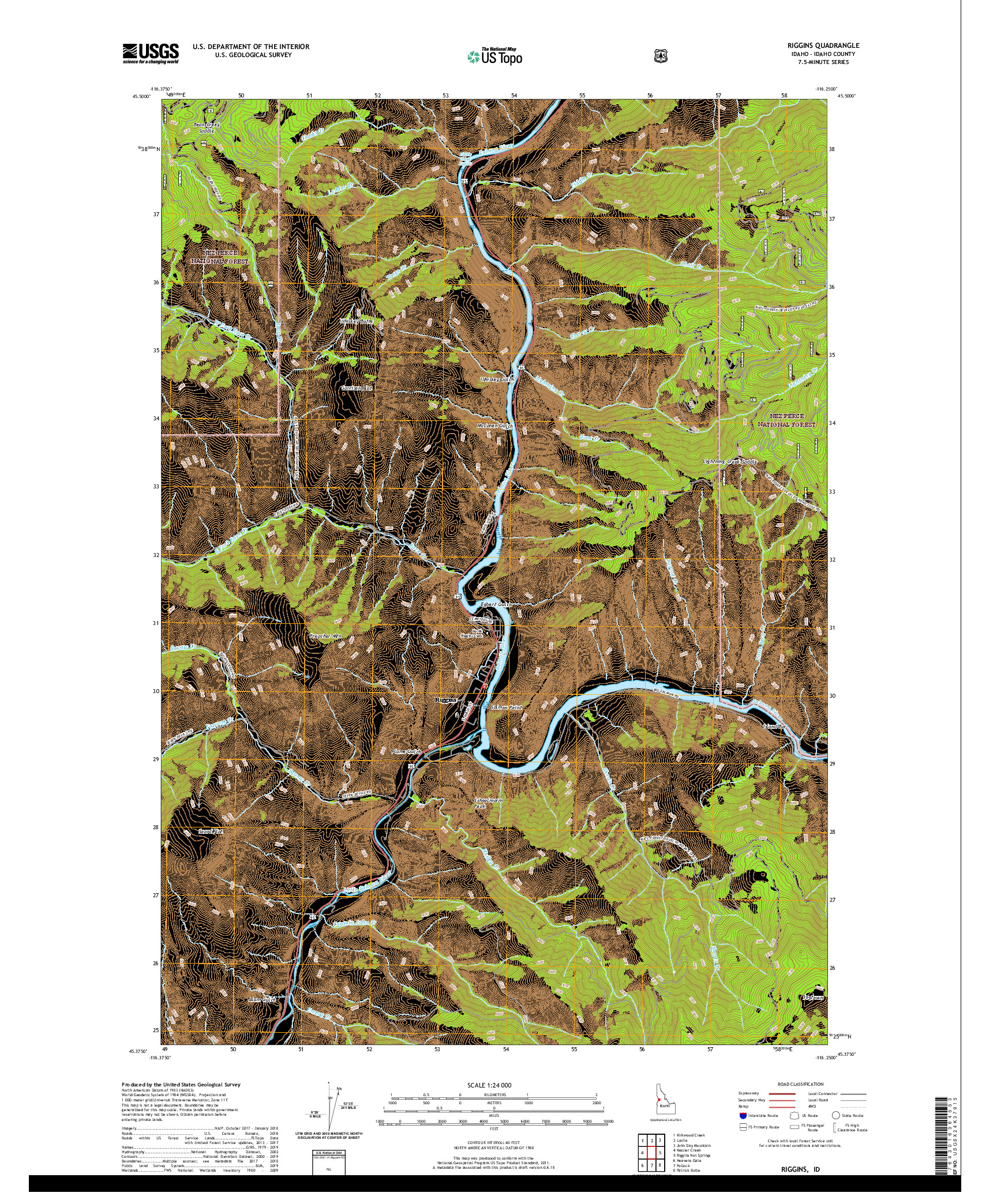USGS US TOPO 7.5-MINUTE MAP FOR RIGGINS, ID 2020