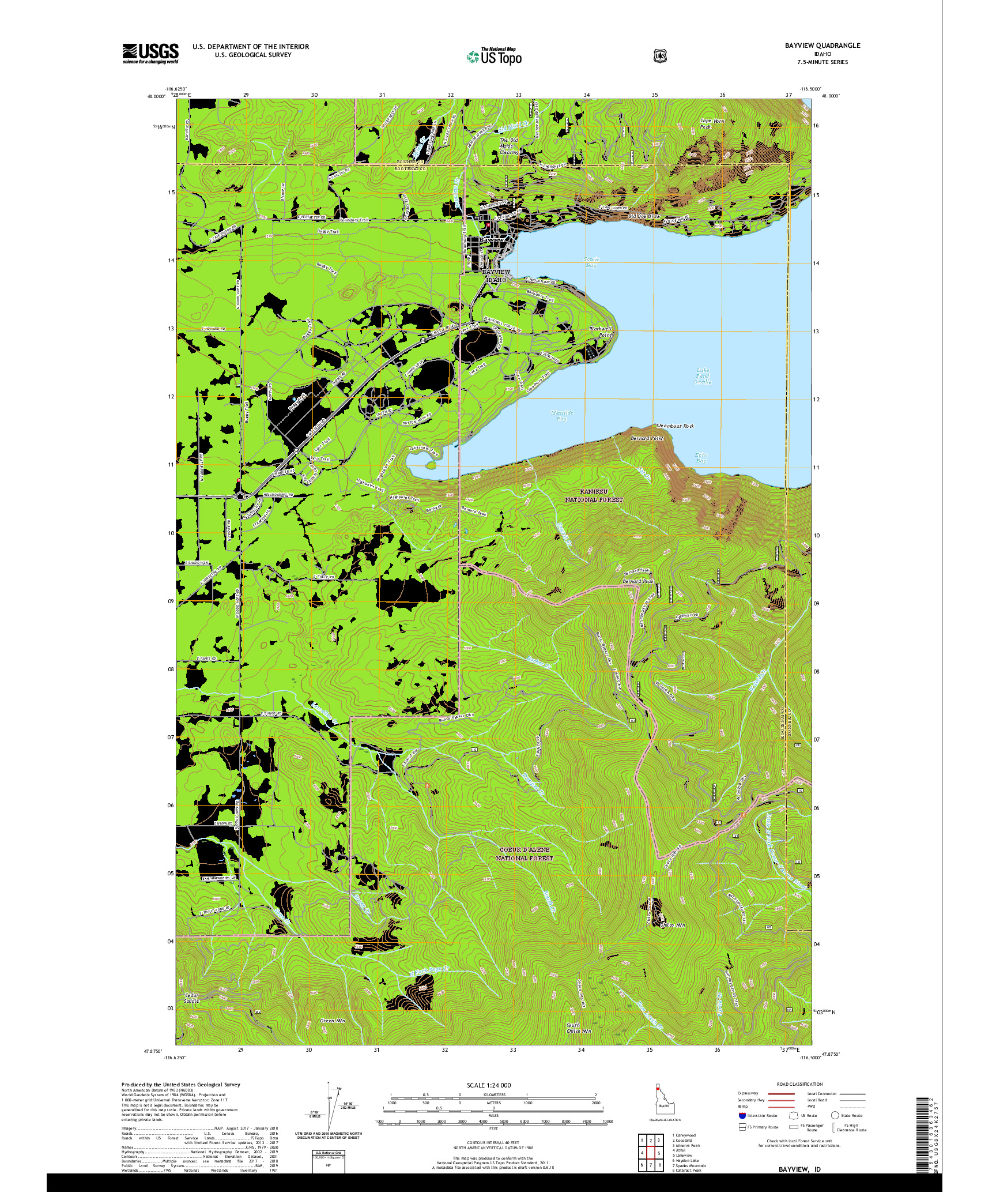 USGS US TOPO 7.5-MINUTE MAP FOR BAYVIEW, ID 2020