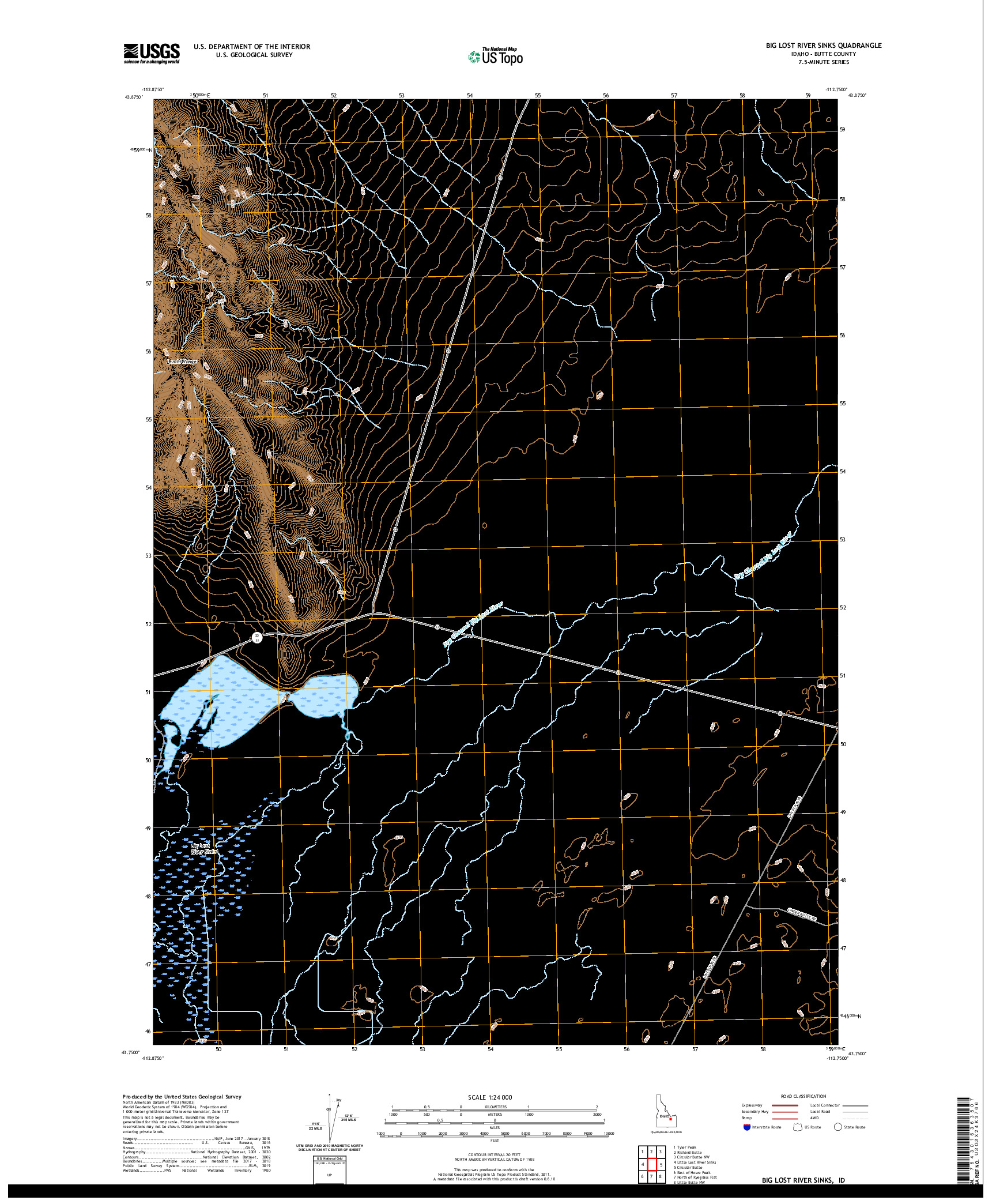 USGS US TOPO 7.5-MINUTE MAP FOR BIG LOST RIVER SINKS, ID 2020
