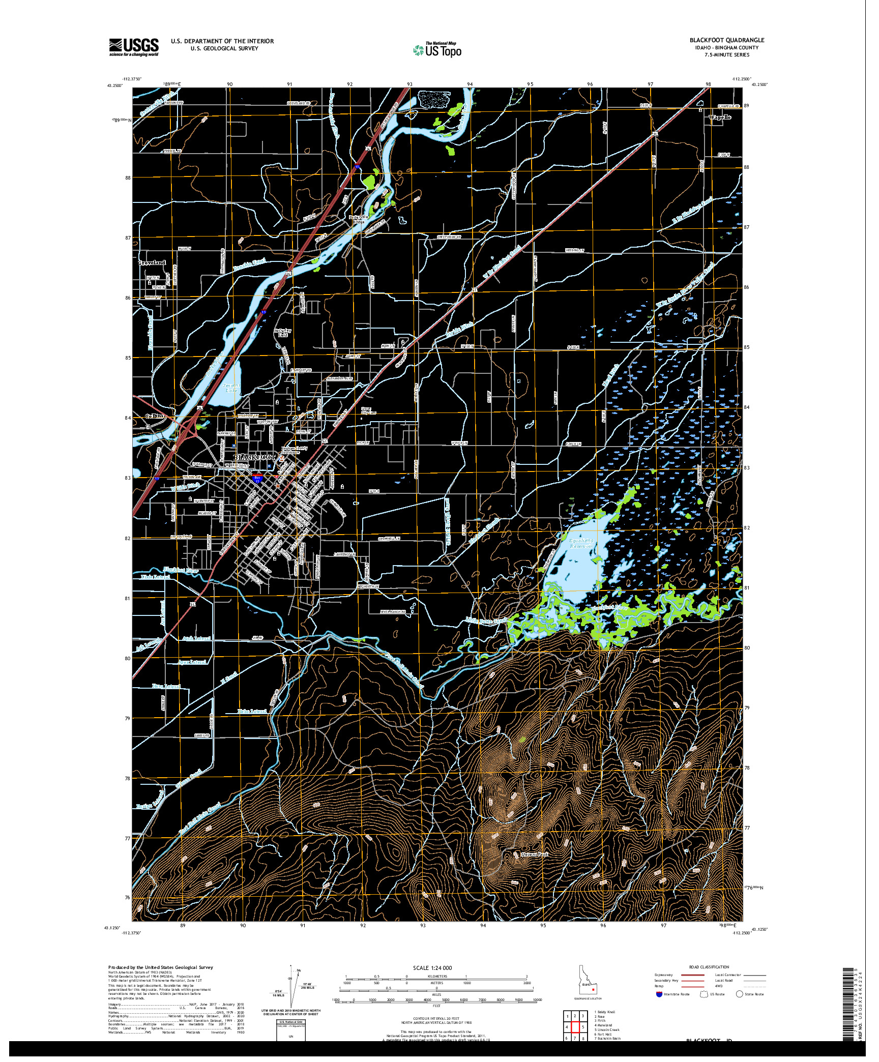 USGS US TOPO 7.5-MINUTE MAP FOR BLACKFOOT, ID 2020