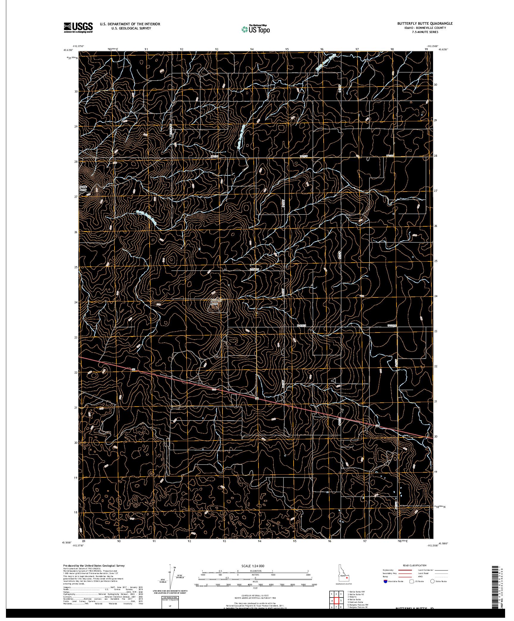 USGS US TOPO 7.5-MINUTE MAP FOR BUTTERFLY BUTTE, ID 2020