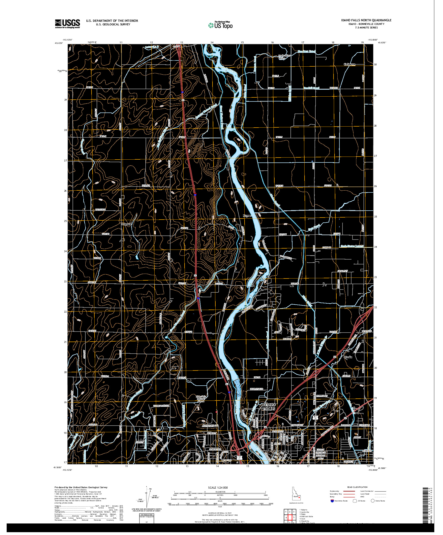 USGS US TOPO 7.5-MINUTE MAP FOR IDAHO FALLS NORTH, ID 2020