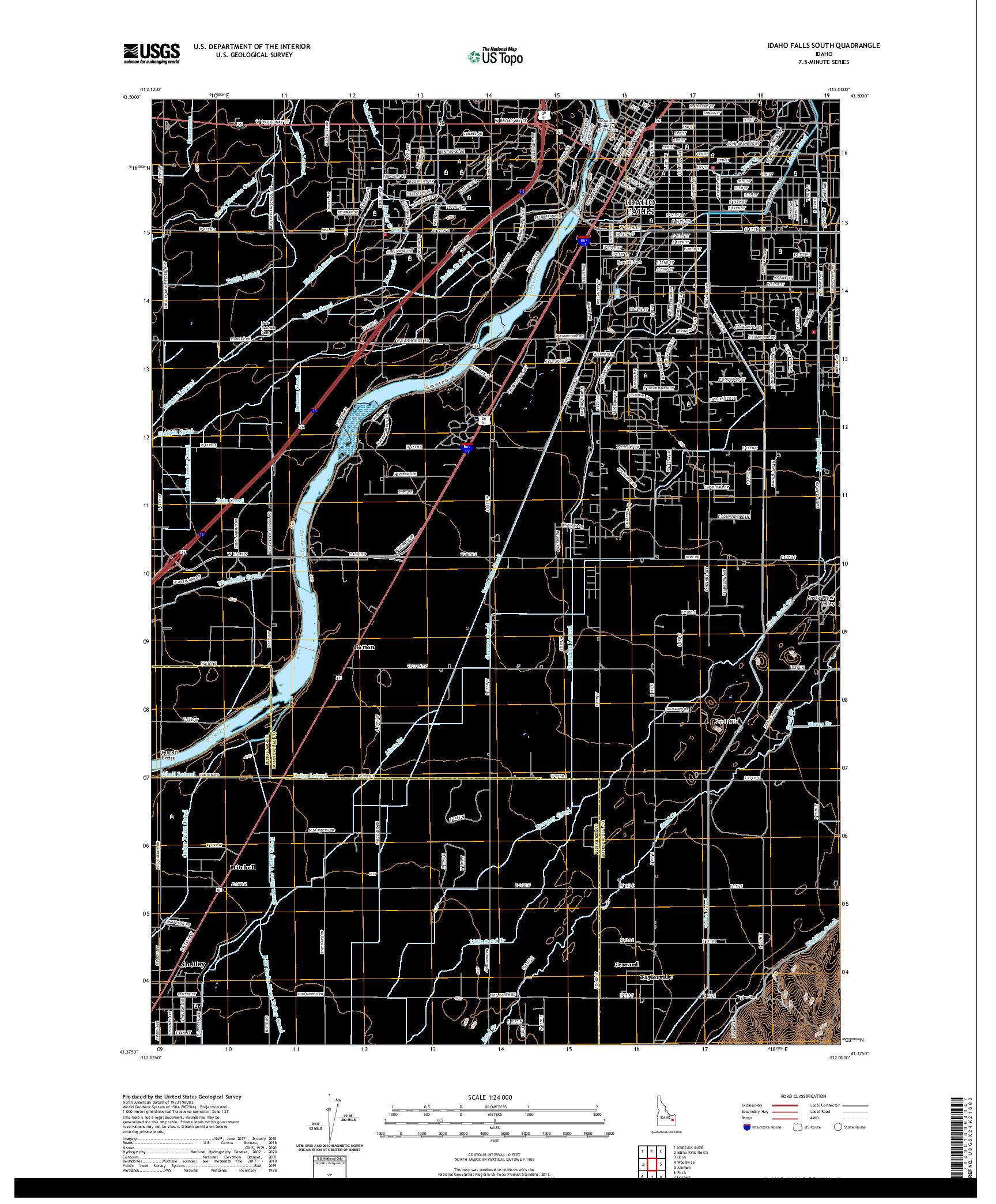 USGS US TOPO 7.5-MINUTE MAP FOR IDAHO FALLS SOUTH, ID 2020