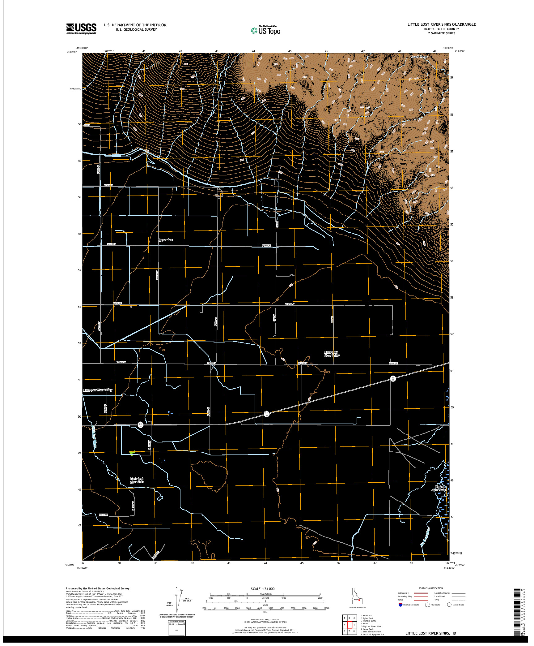 USGS US TOPO 7.5-MINUTE MAP FOR LITTLE LOST RIVER SINKS, ID 2020