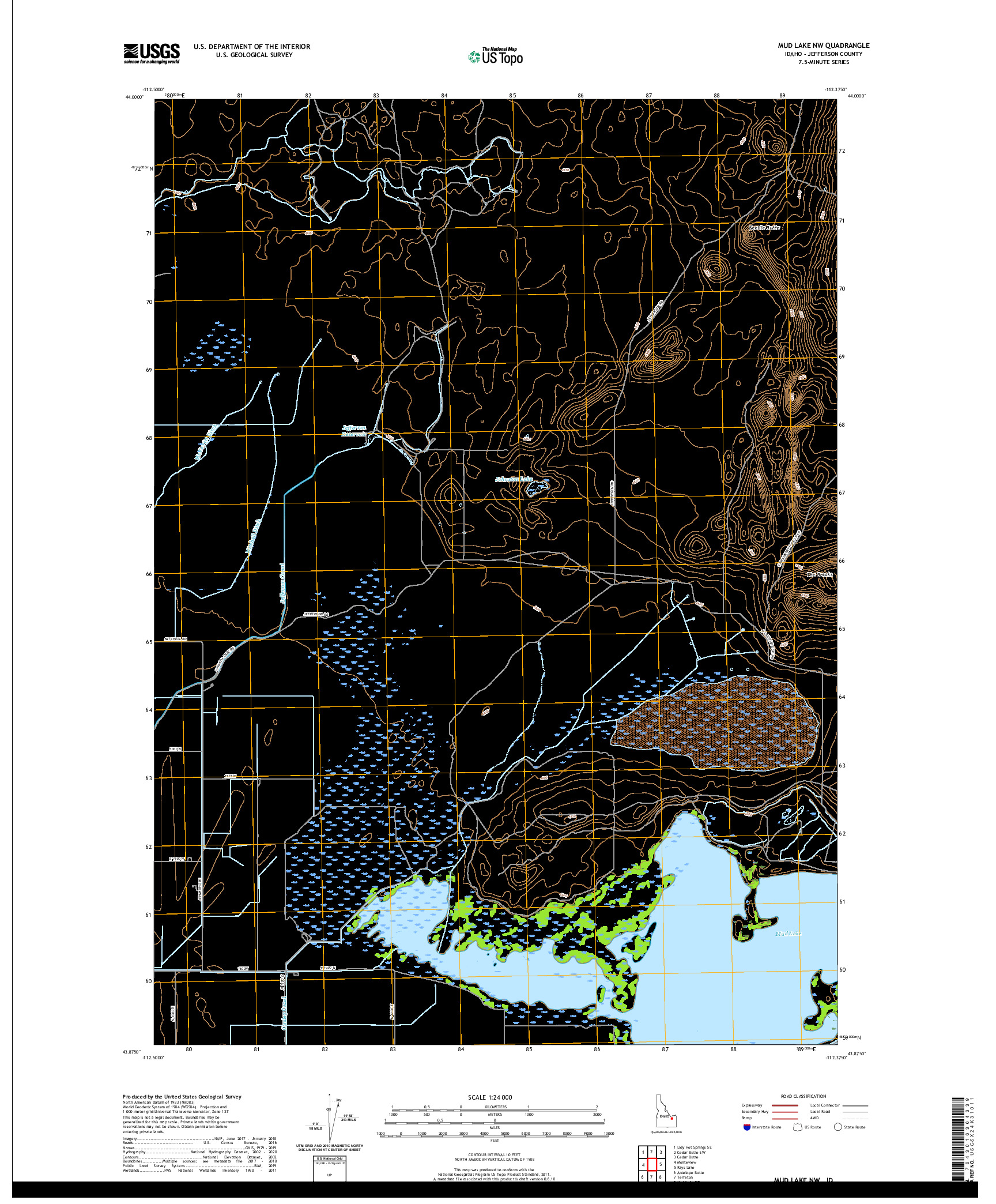 USGS US TOPO 7.5-MINUTE MAP FOR MUD LAKE NW, ID 2020