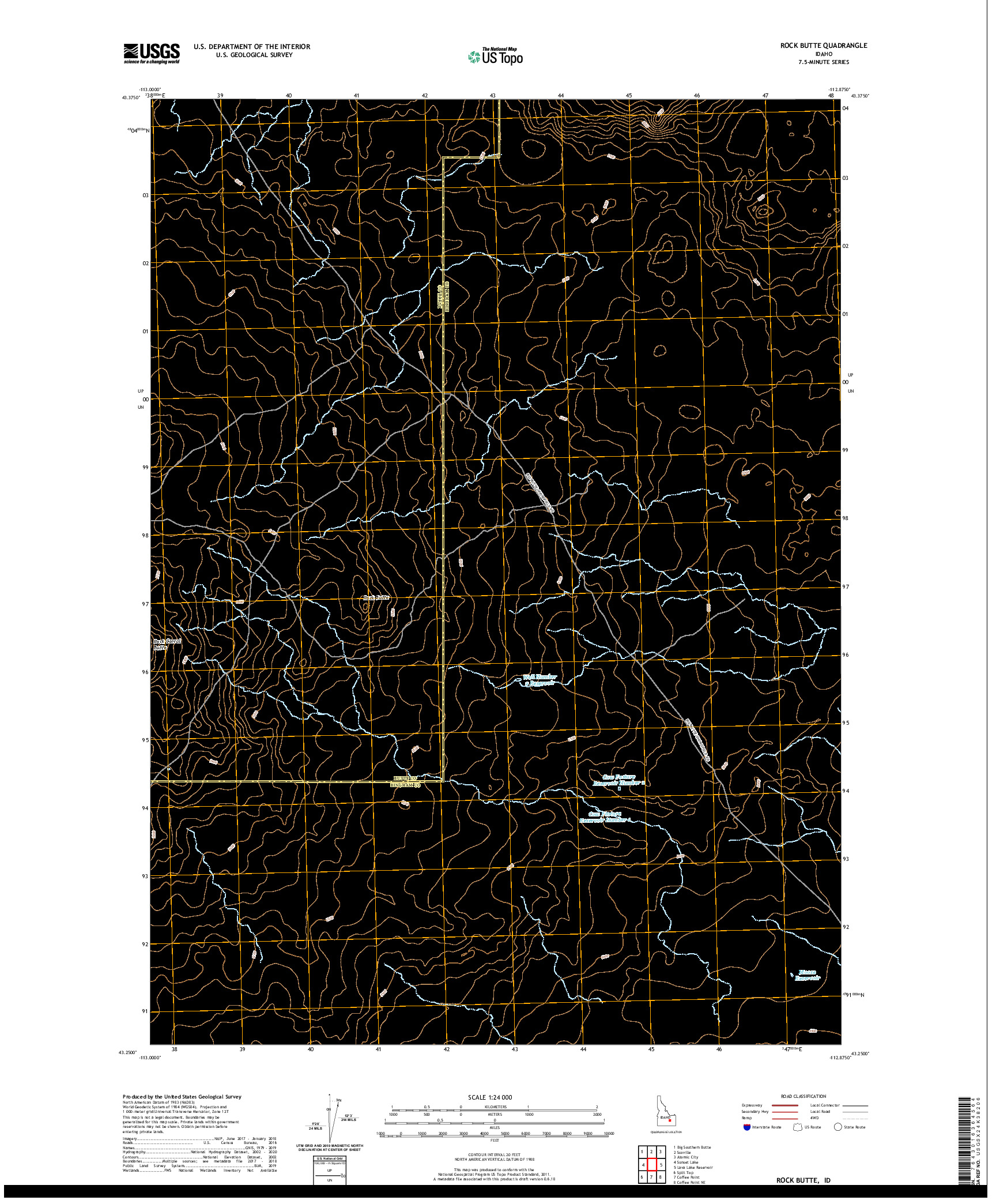 USGS US TOPO 7.5-MINUTE MAP FOR ROCK BUTTE, ID 2020