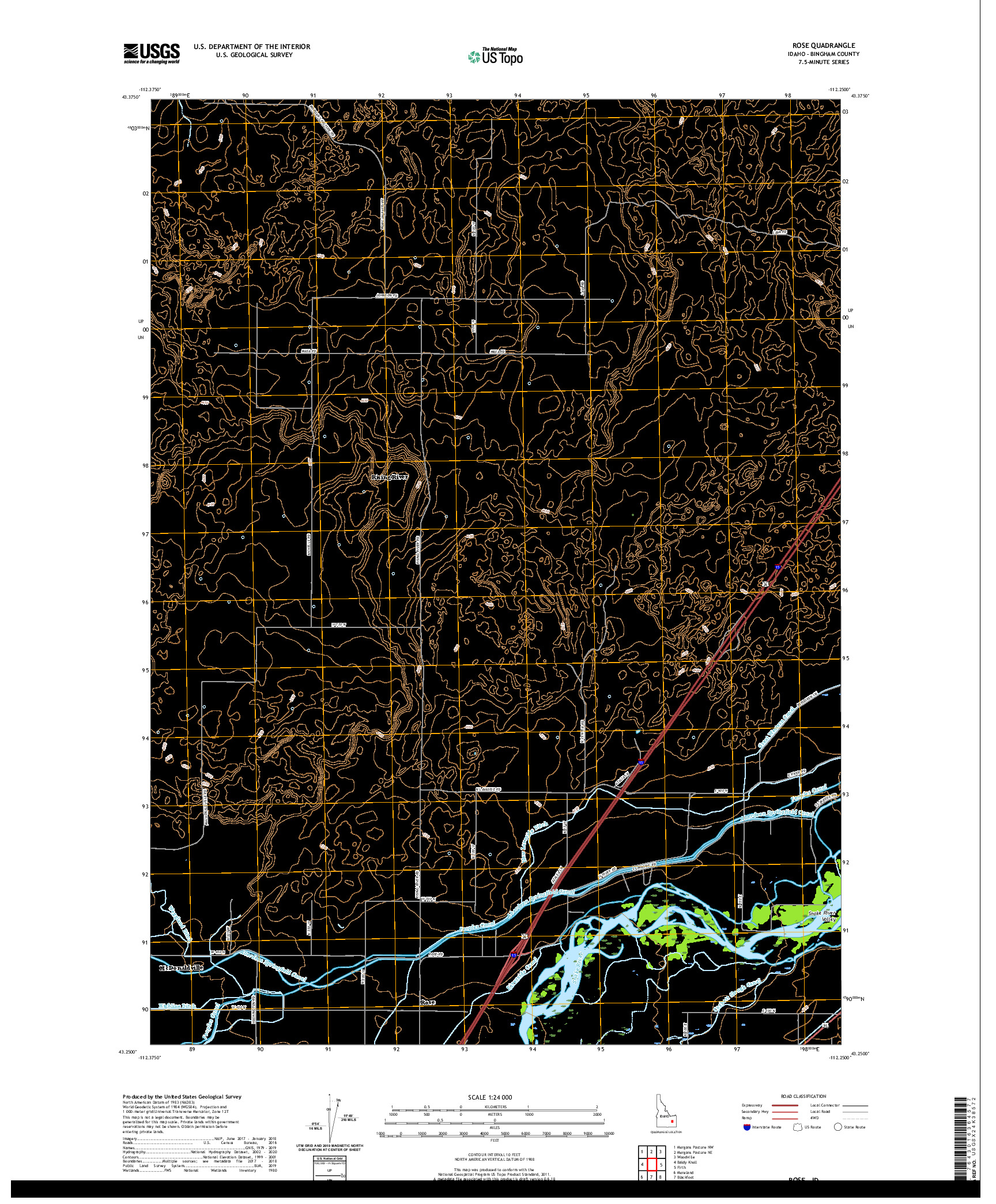 USGS US TOPO 7.5-MINUTE MAP FOR ROSE, ID 2020