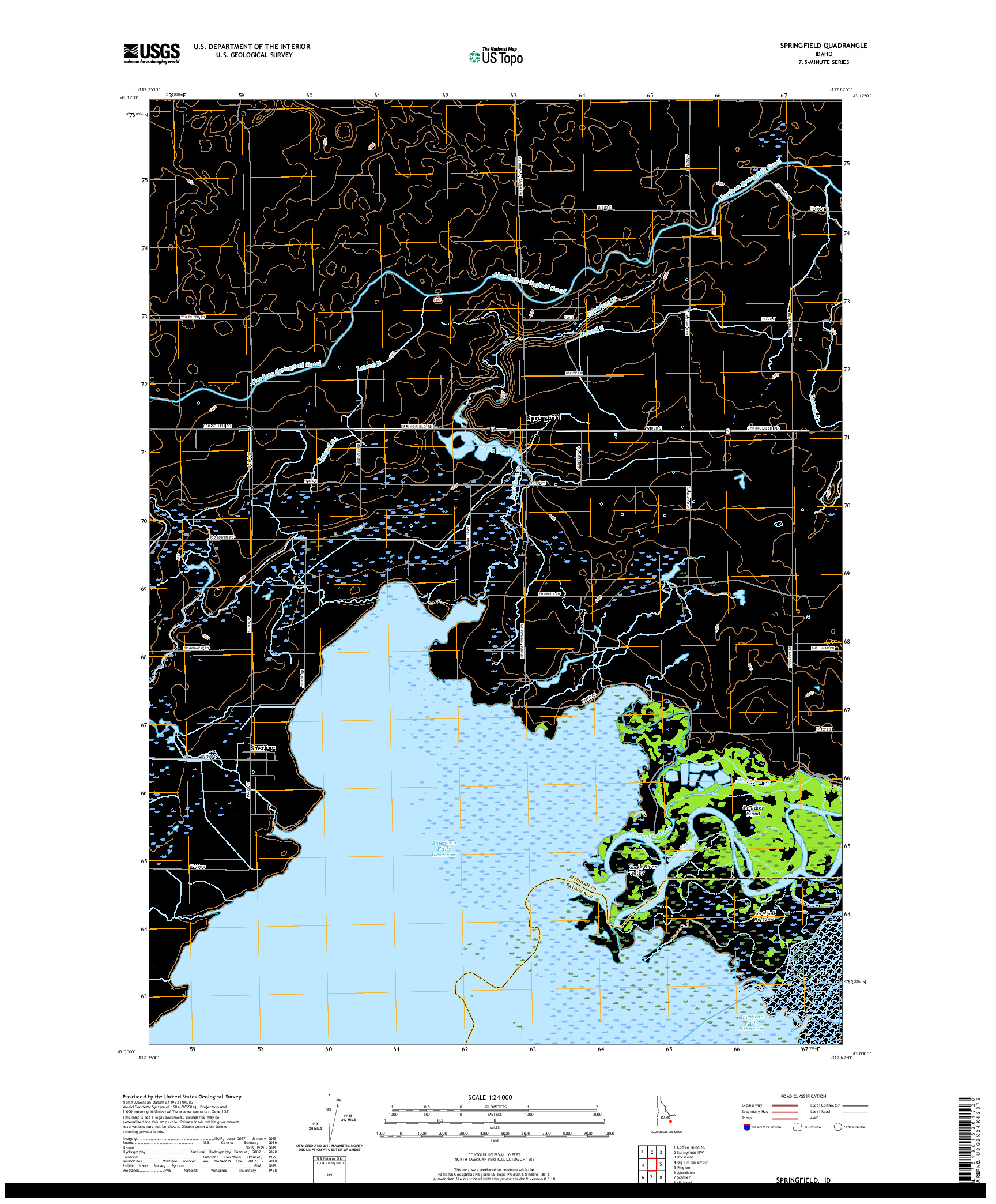 USGS US TOPO 7.5-MINUTE MAP FOR SPRINGFIELD, ID 2020