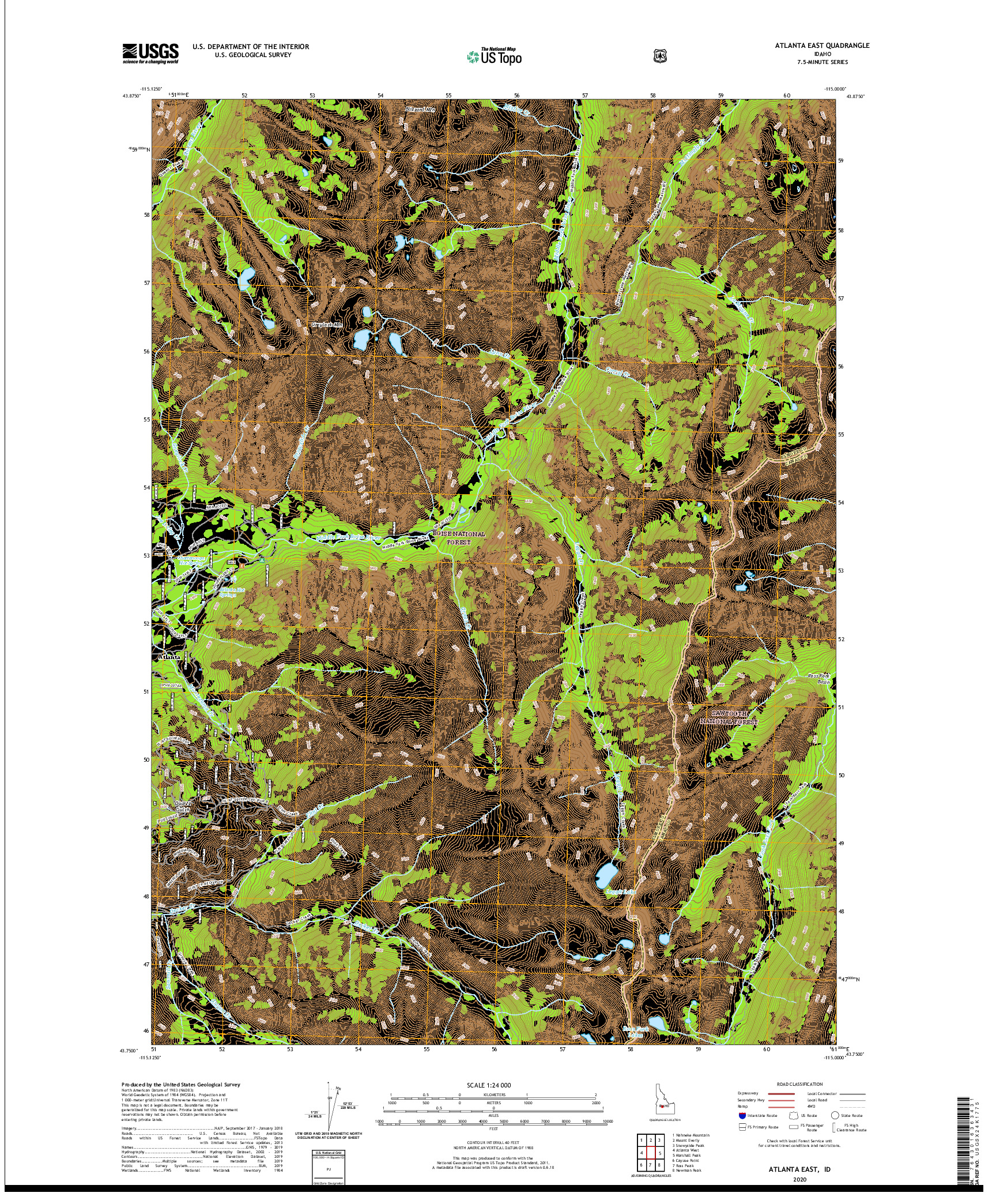 USGS US TOPO 7.5-MINUTE MAP FOR ATLANTA EAST, ID 2020