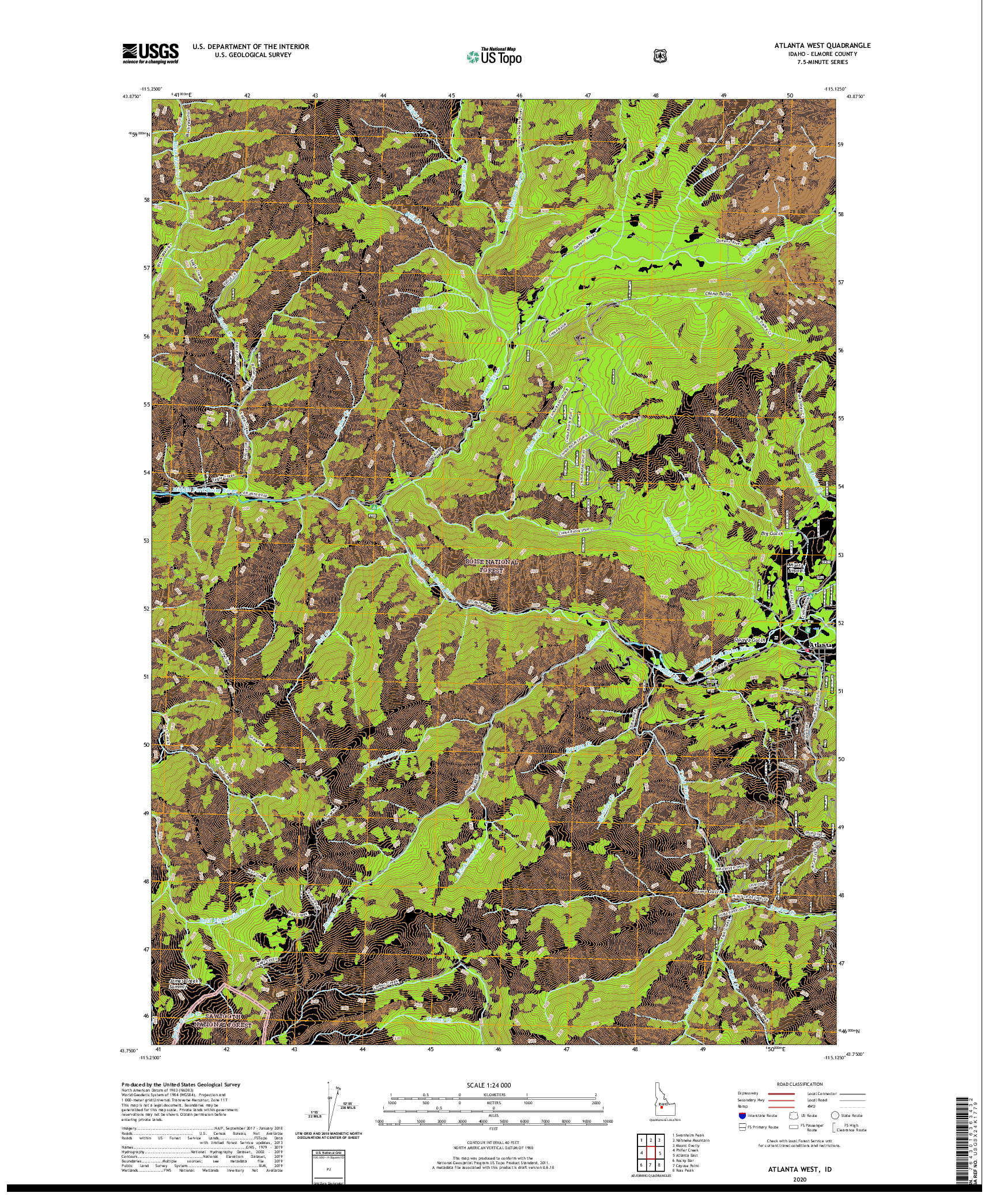 USGS US TOPO 7.5-MINUTE MAP FOR ATLANTA WEST, ID 2020